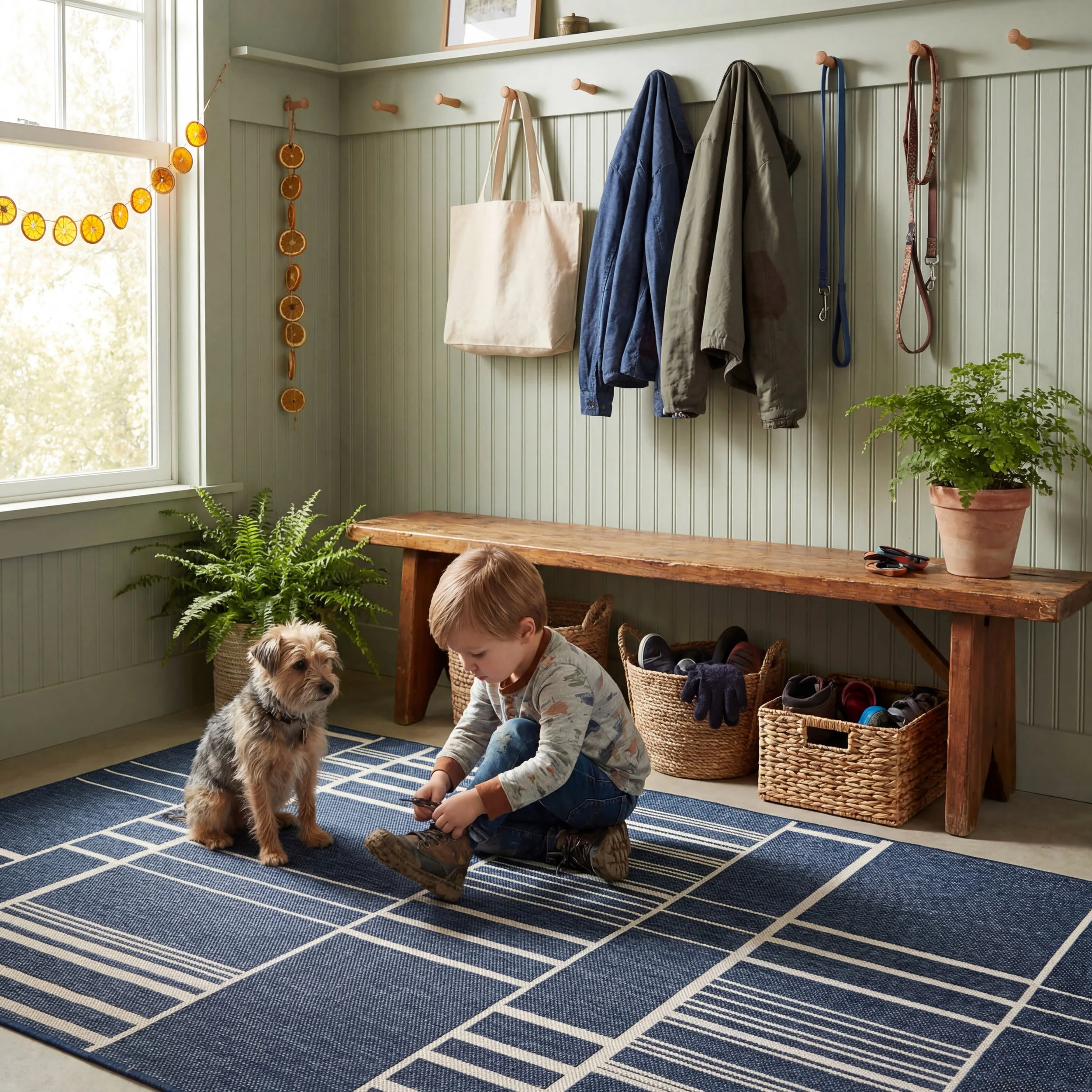 Saveta Modern Geometric Indoor/Outdoor Rug | Navy - Image 8