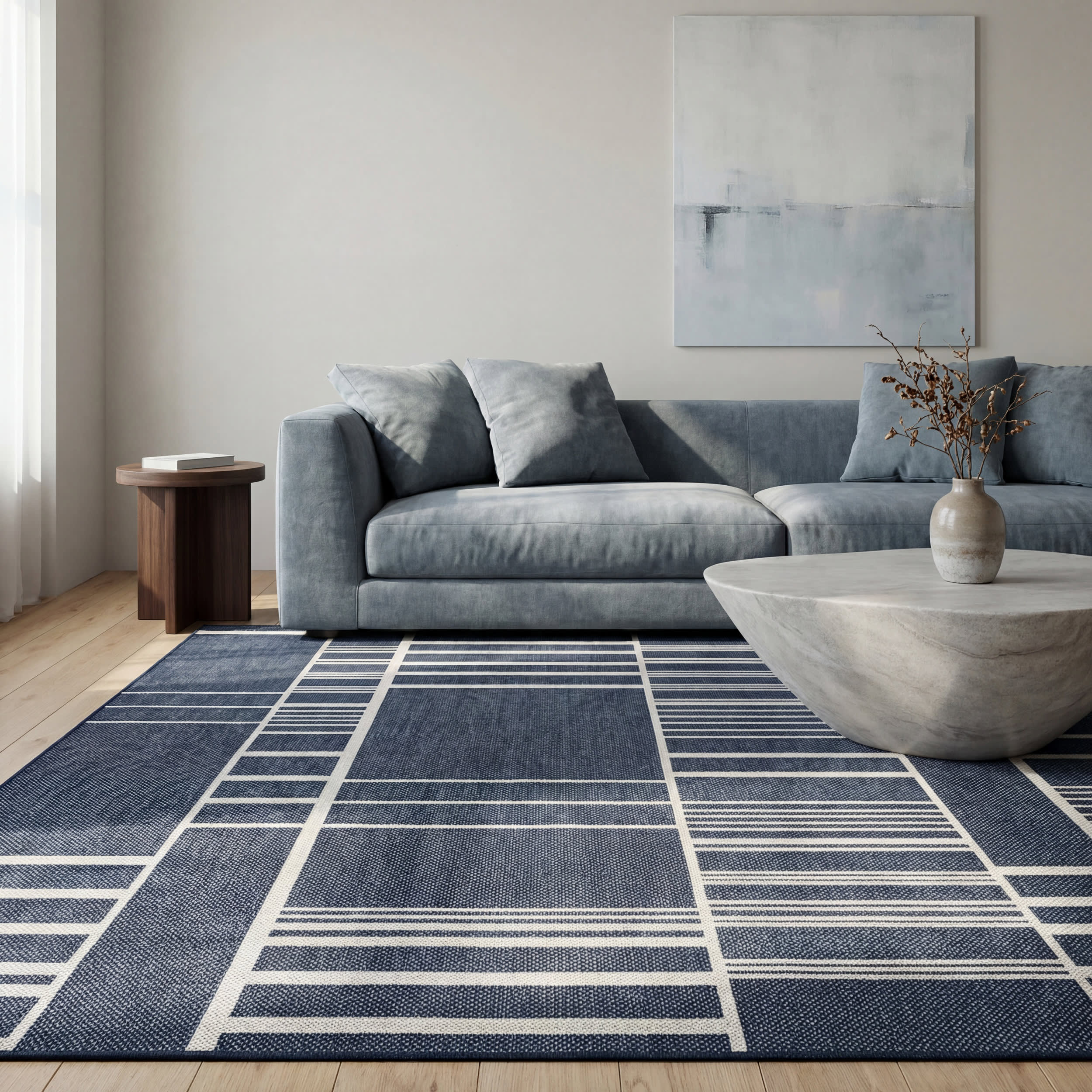 Saveta Modern Geometric Indoor/Outdoor Rug | Navy - Image 9