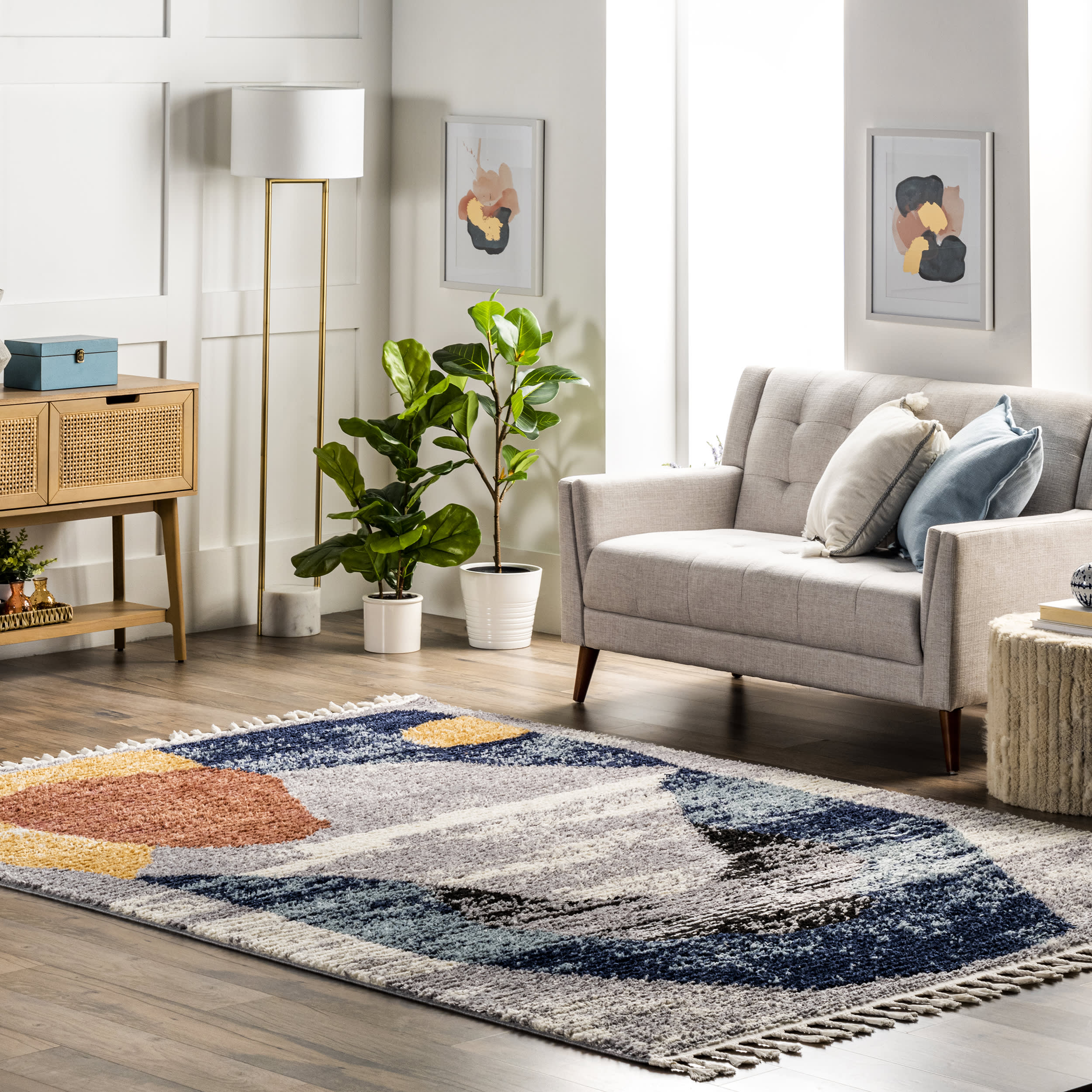 Scarlet Abstract Tasseled Rug | Blue - Image 2