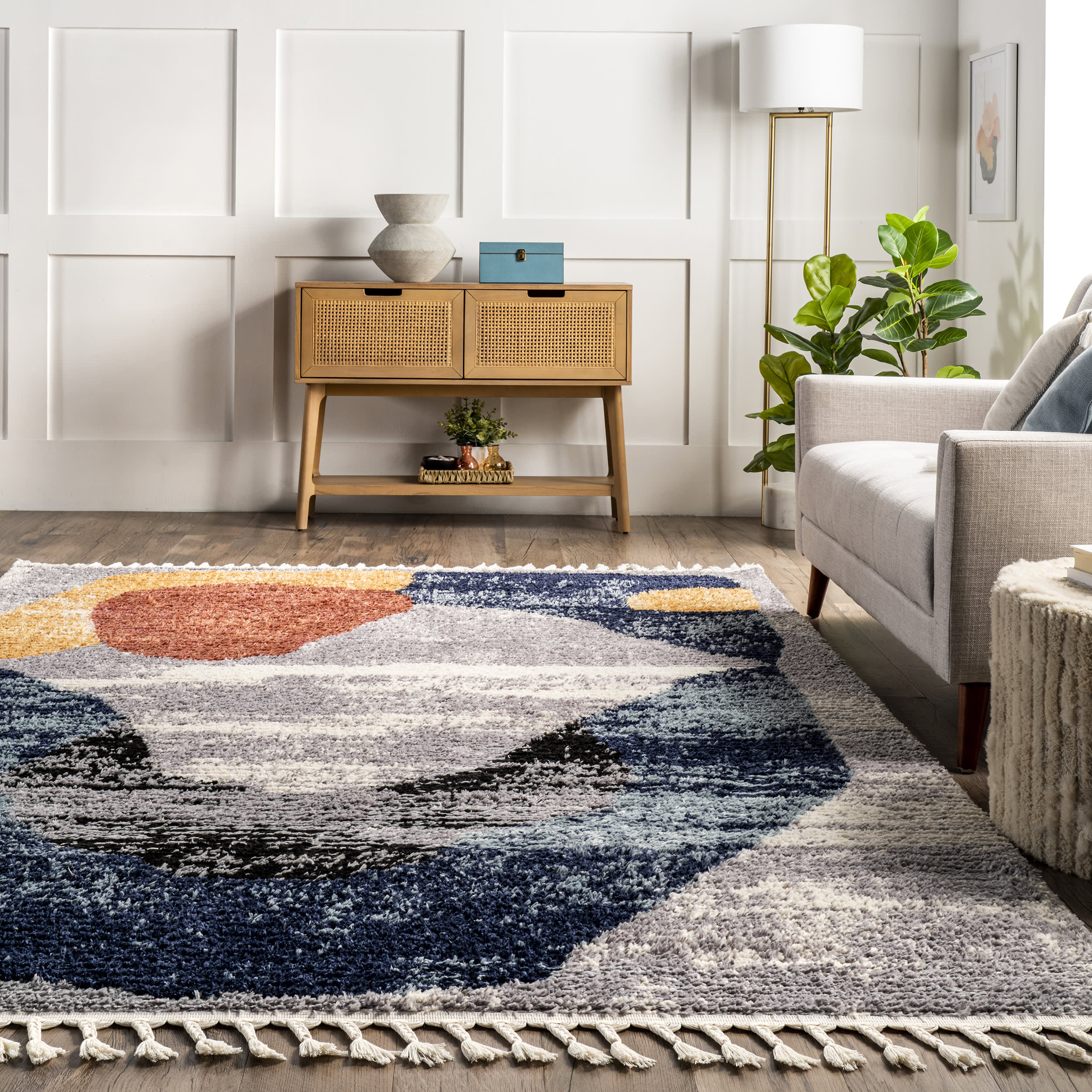 Scarlet Abstract Tasseled Rug | Blue - Image 4