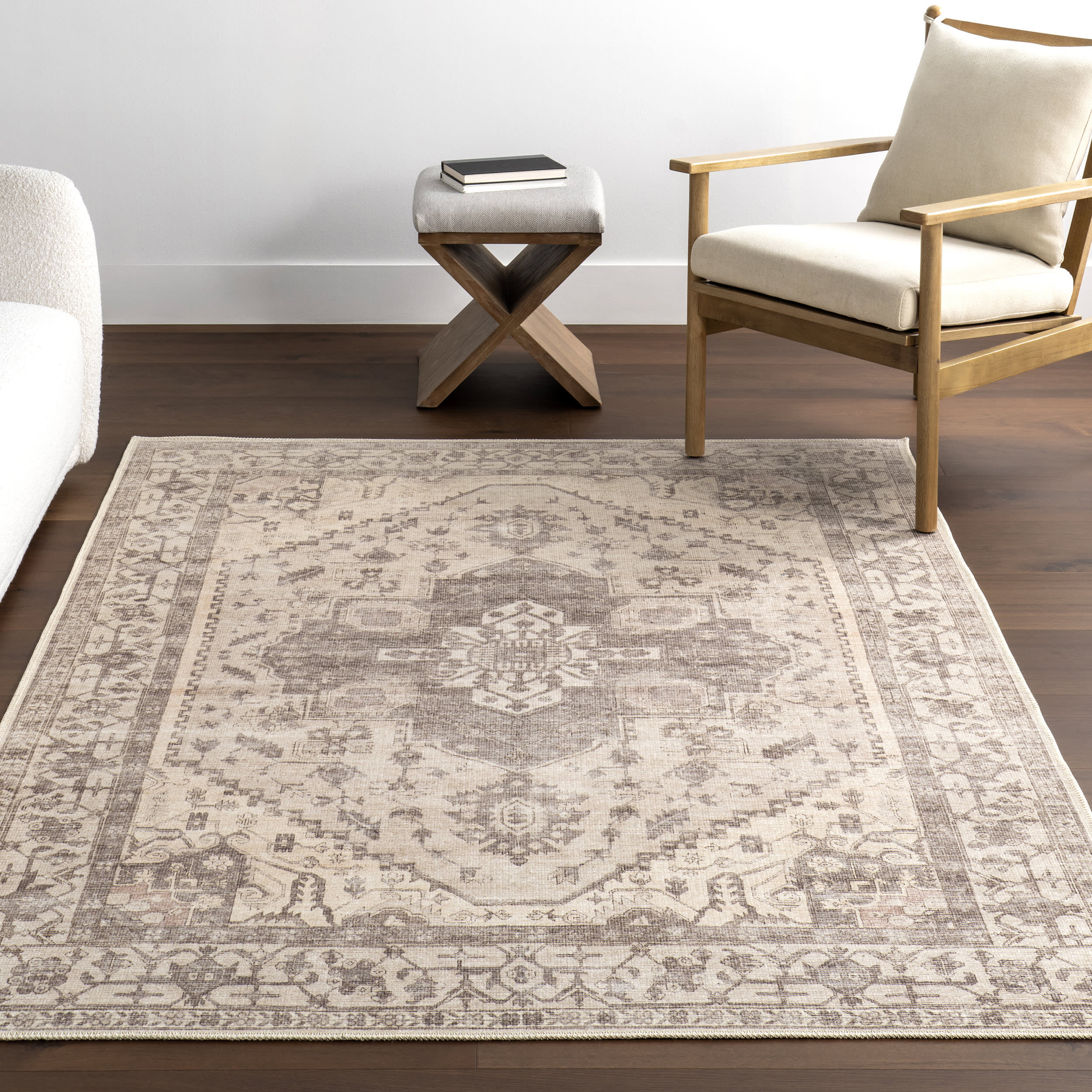 Scarlette Medallion Washable Rug | Taupe - Image 5