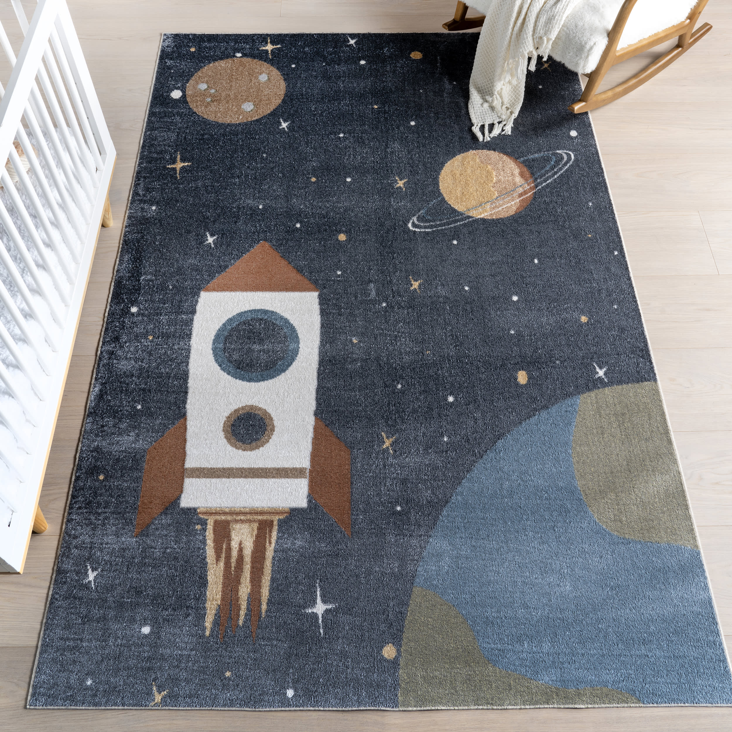 Scottie Kids Outerspace Washable Rug | Beige - Image 2