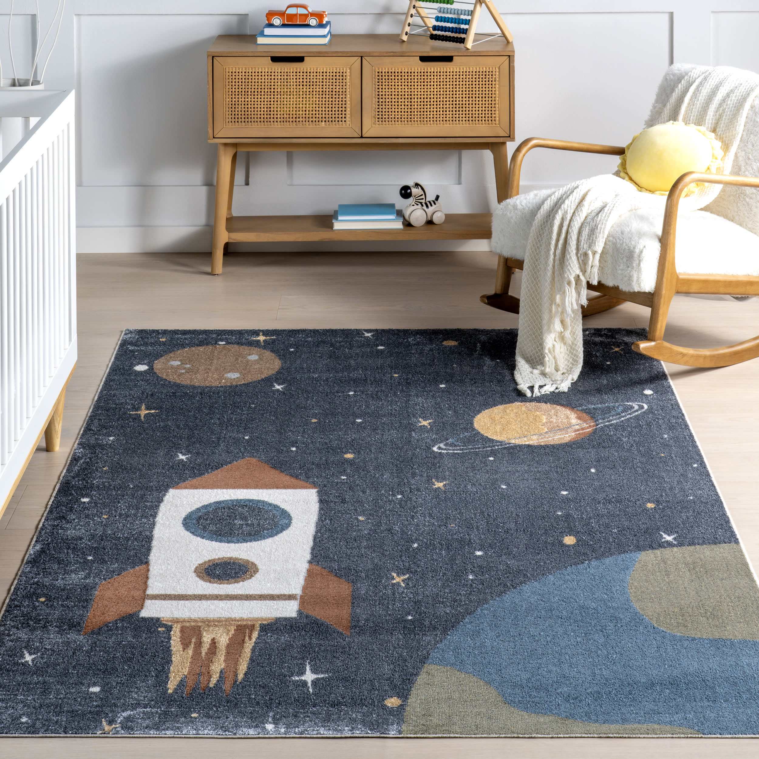 Scottie Kids Outerspace Washable Rug | Beige - Image 5