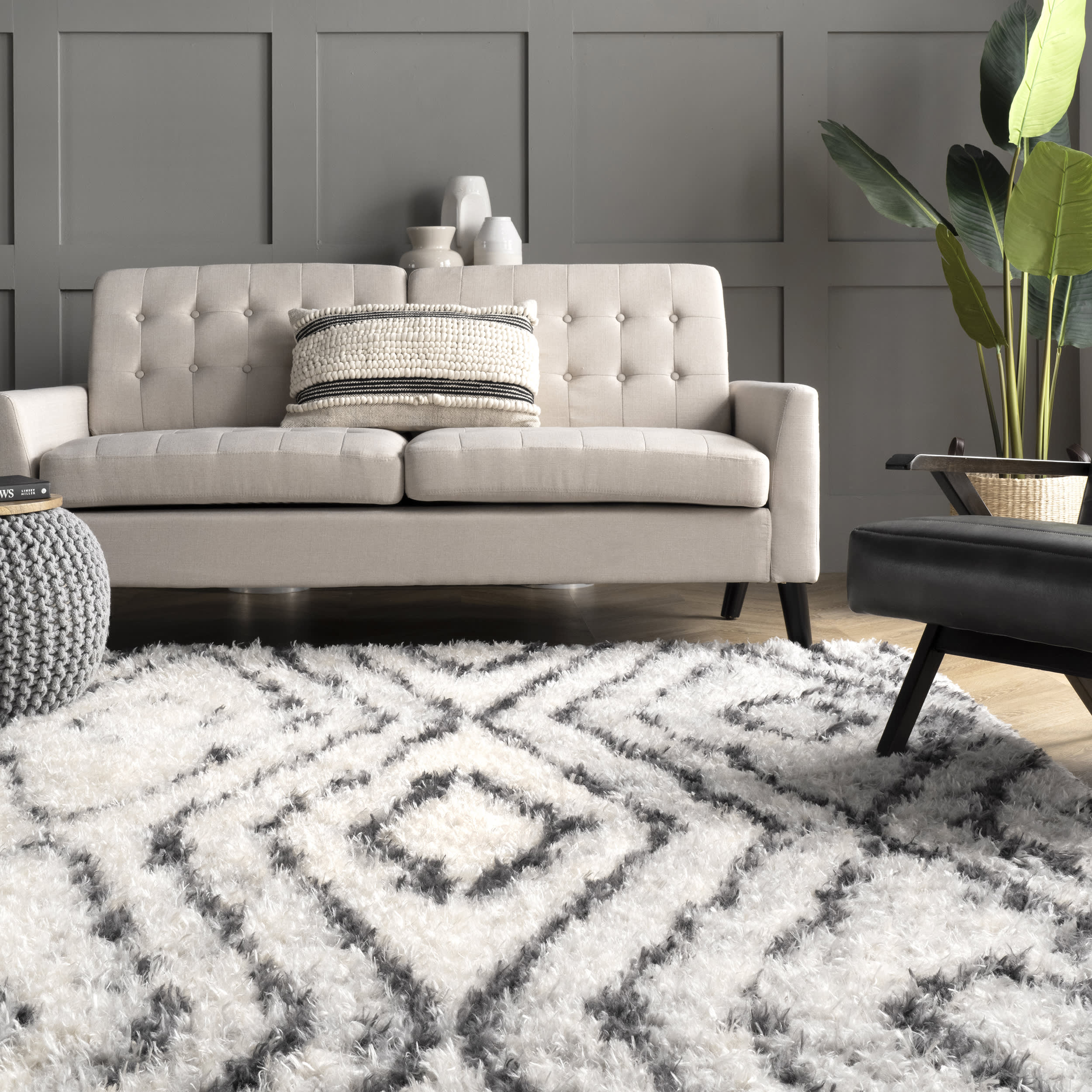 Scrolling Diamond Shag Rug | Beige - Image 4