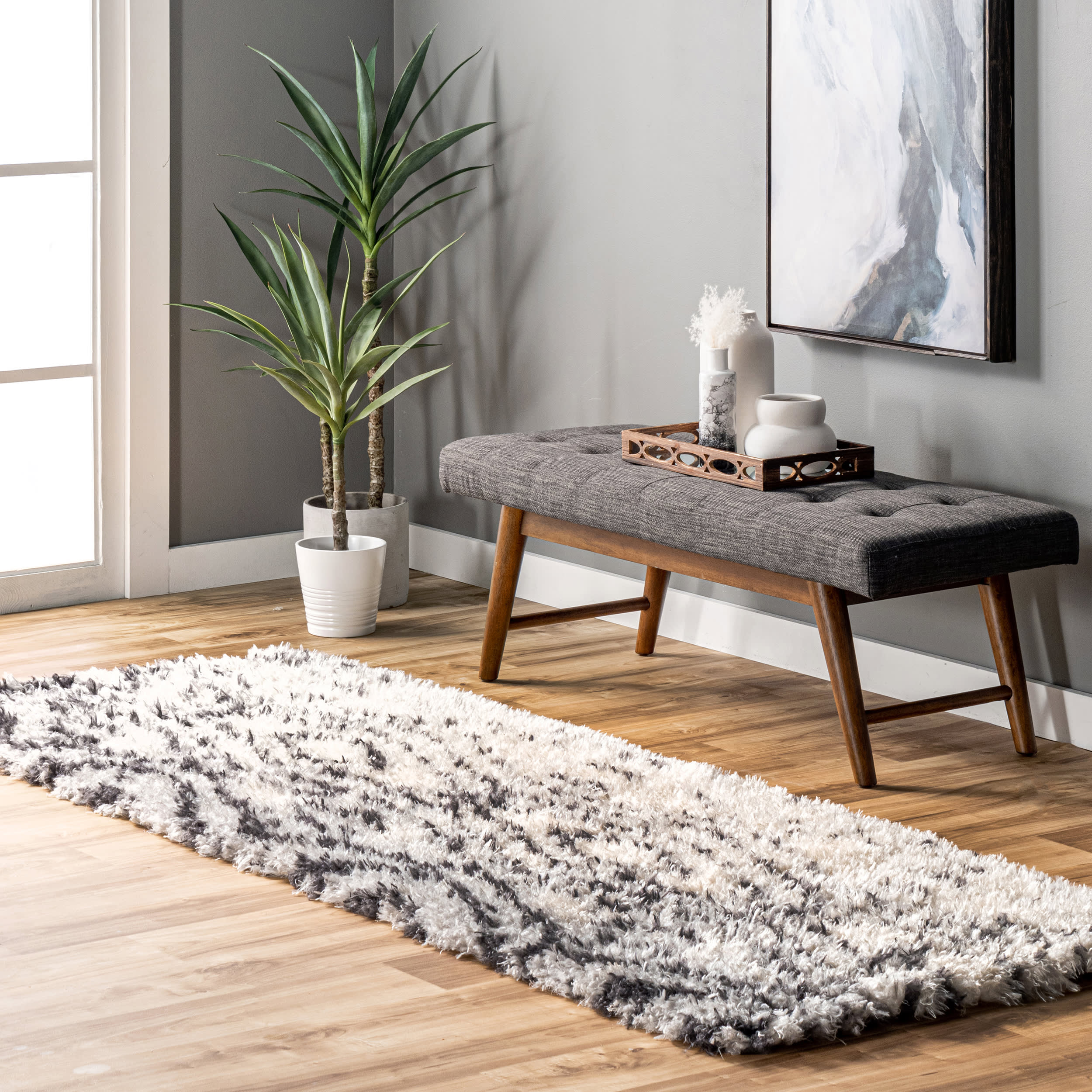 Scrolling Diamond Shag Rug | Beige - Image 2