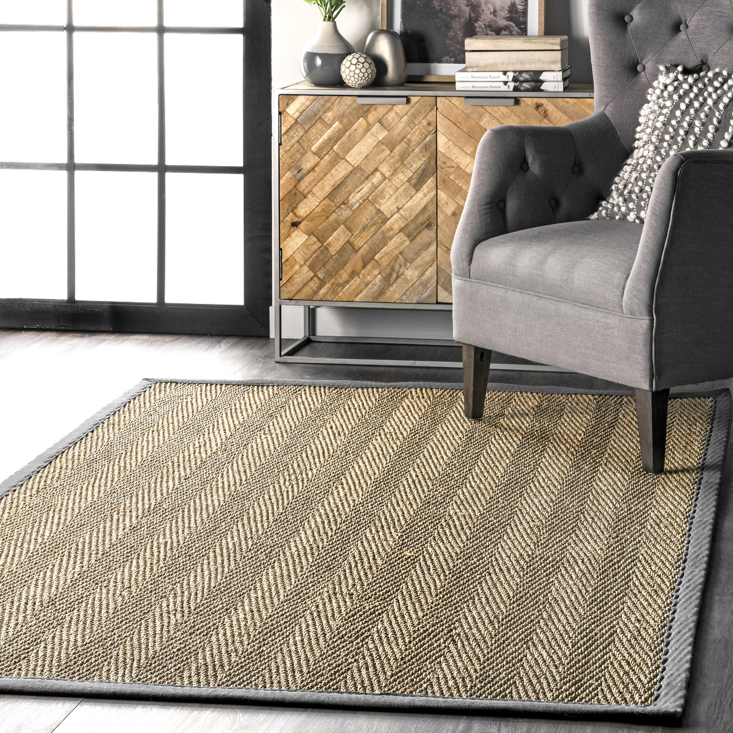 Seagrass Herringbone Rug | Dark Grey - Image 2