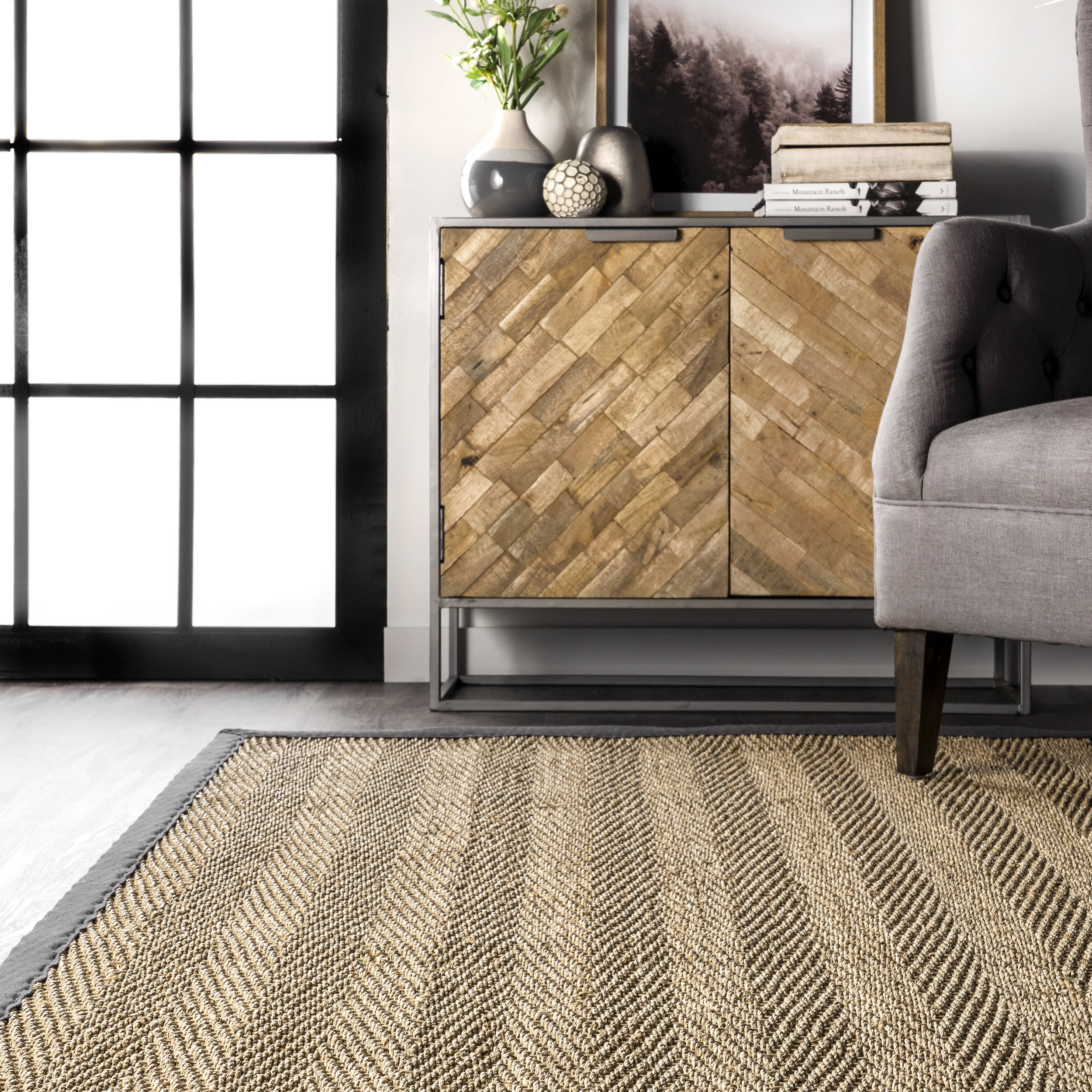 Seagrass Herringbone Rug | Dark Grey - Image 4