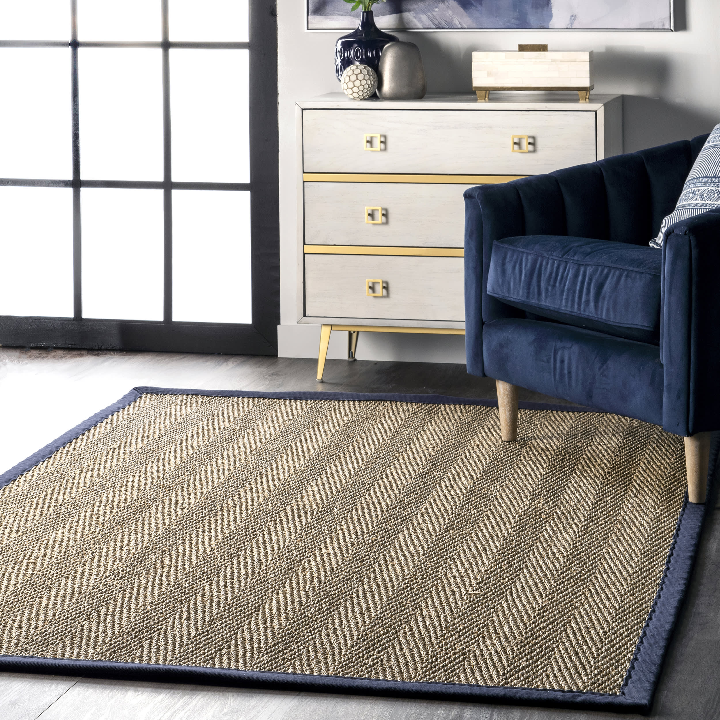 Seagrass Herringbone Rug | Navy - Image 2