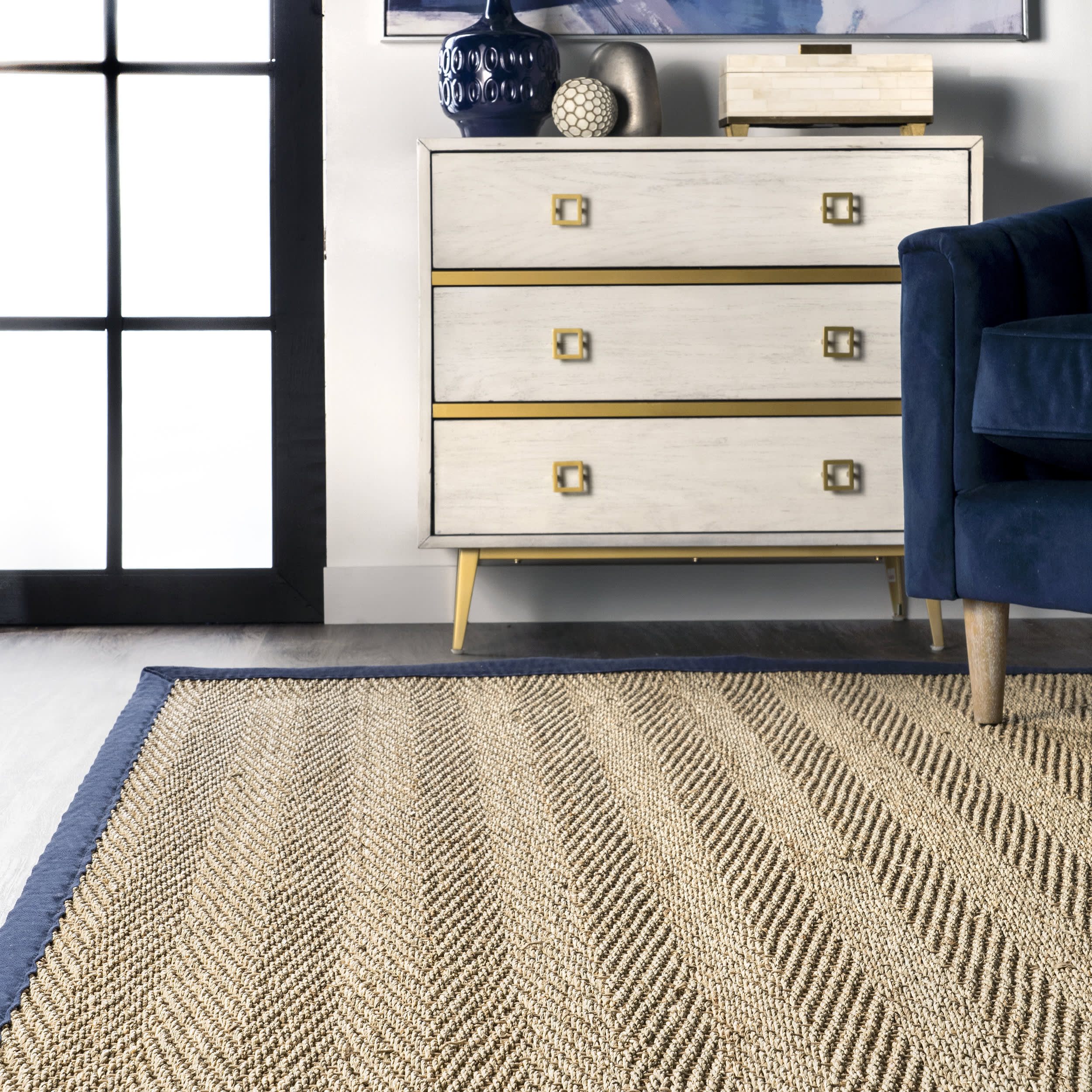 Seagrass Herringbone Rug | Navy - Image 4