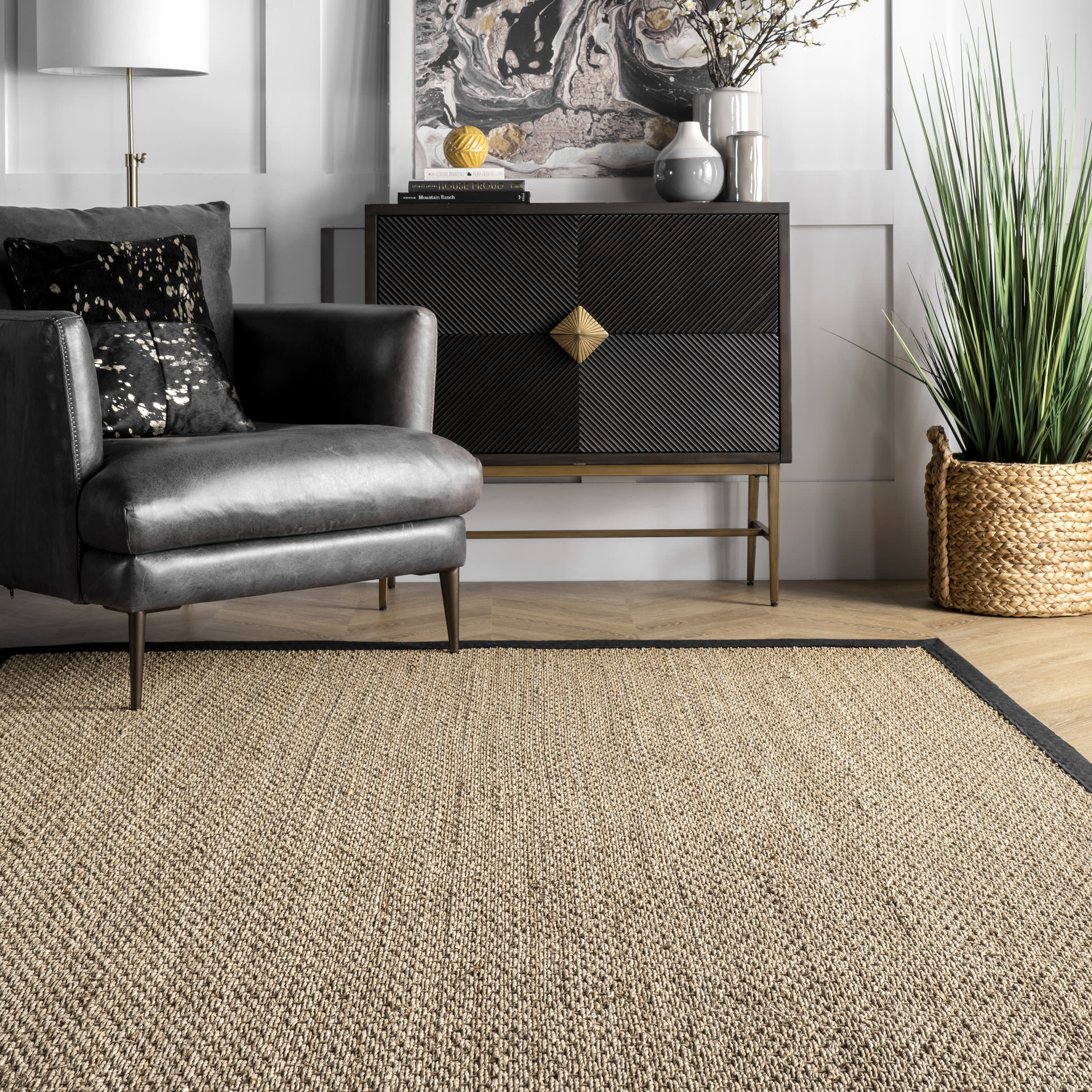 Seagrass with Border Rug | Black - Image 4