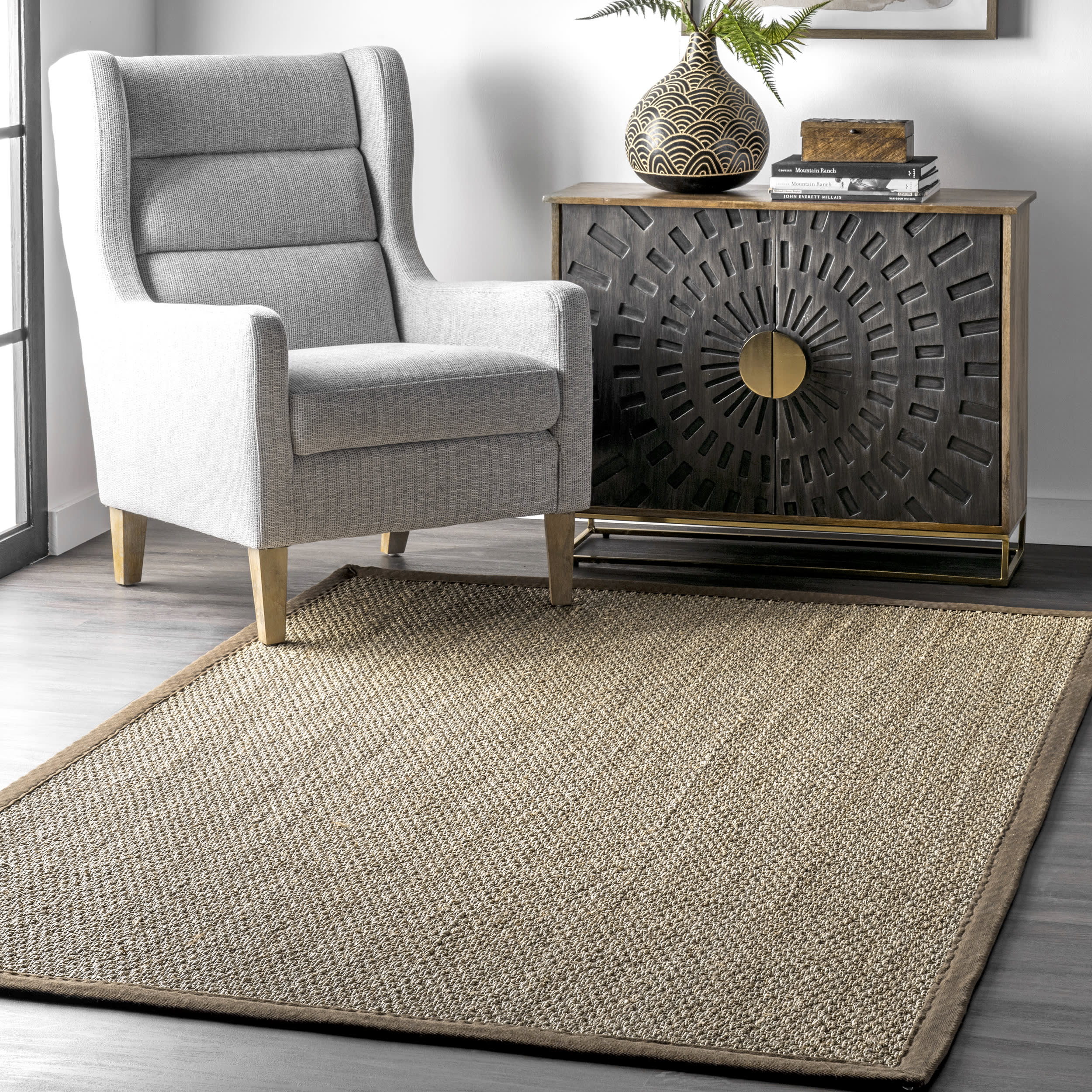 Seagrass with Border Rug | Brown - Image 2