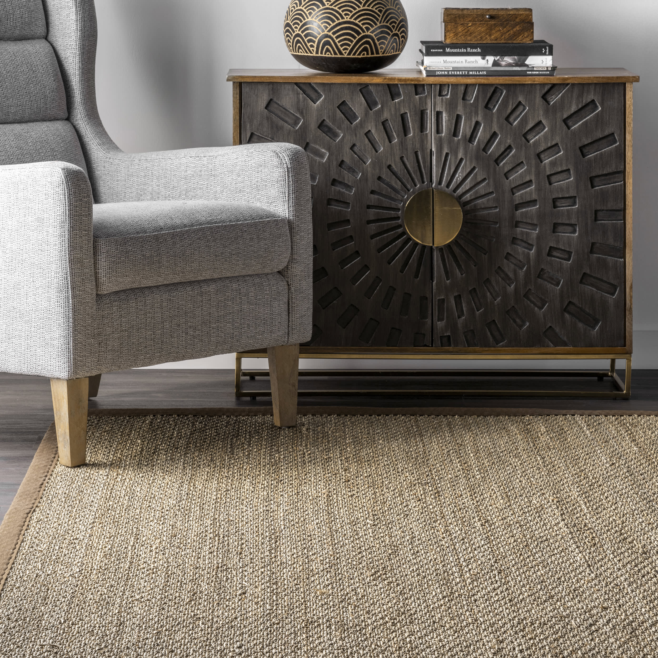 Seagrass with Border Rug | Brown - Image 4