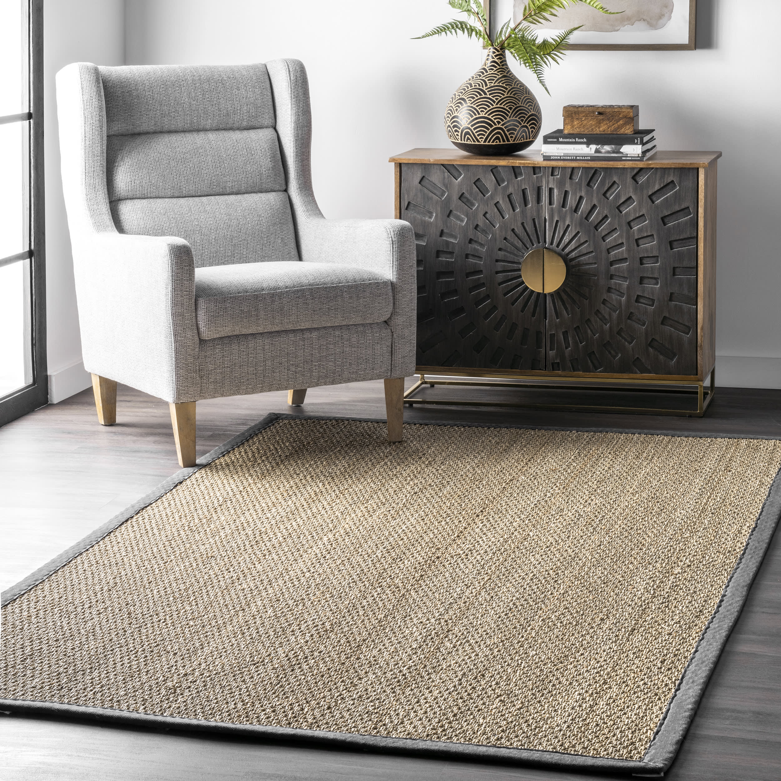 Seagrass with Border Rug | Dark Grey - Image 2