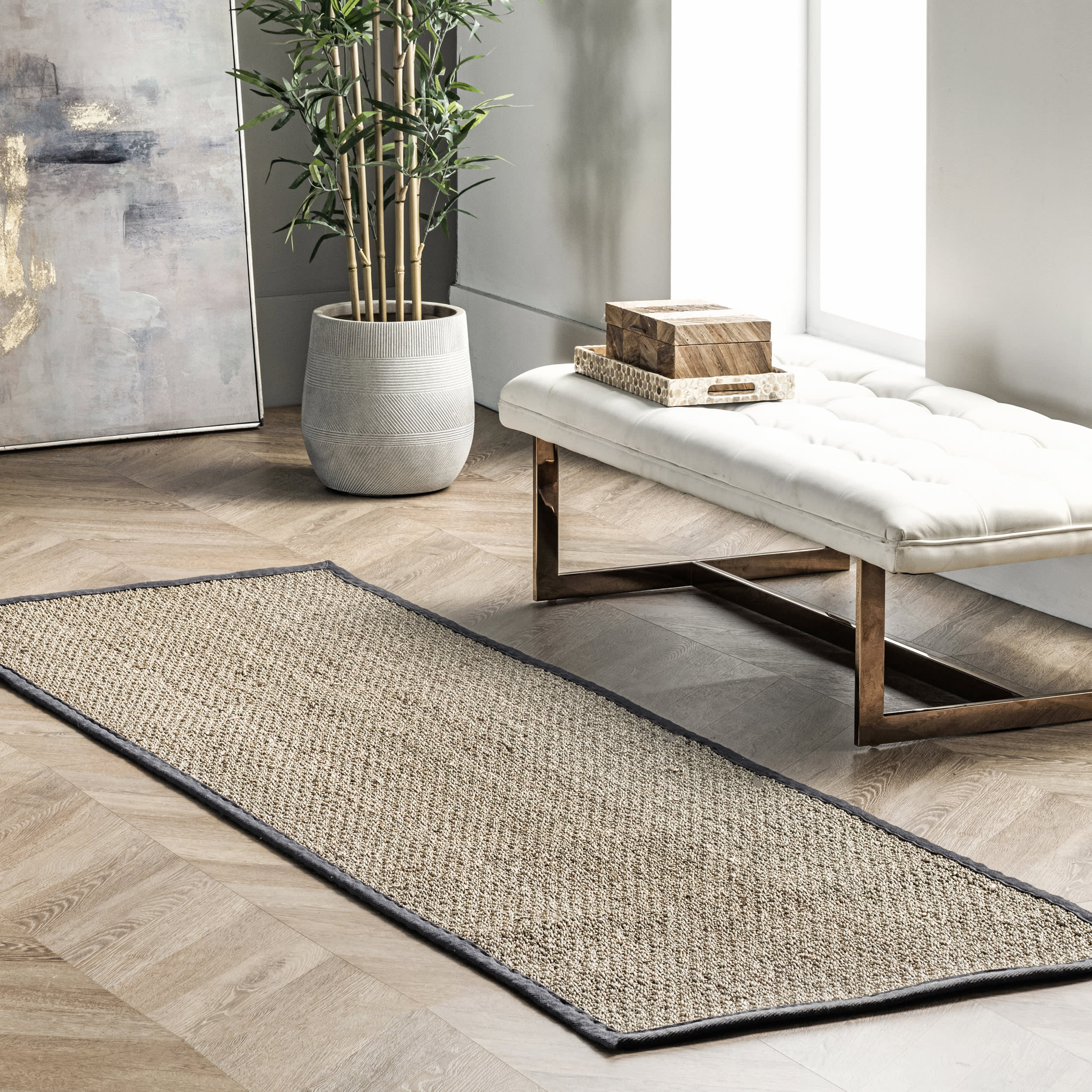 Seagrass with Border Rug | Dark Grey - Image 2