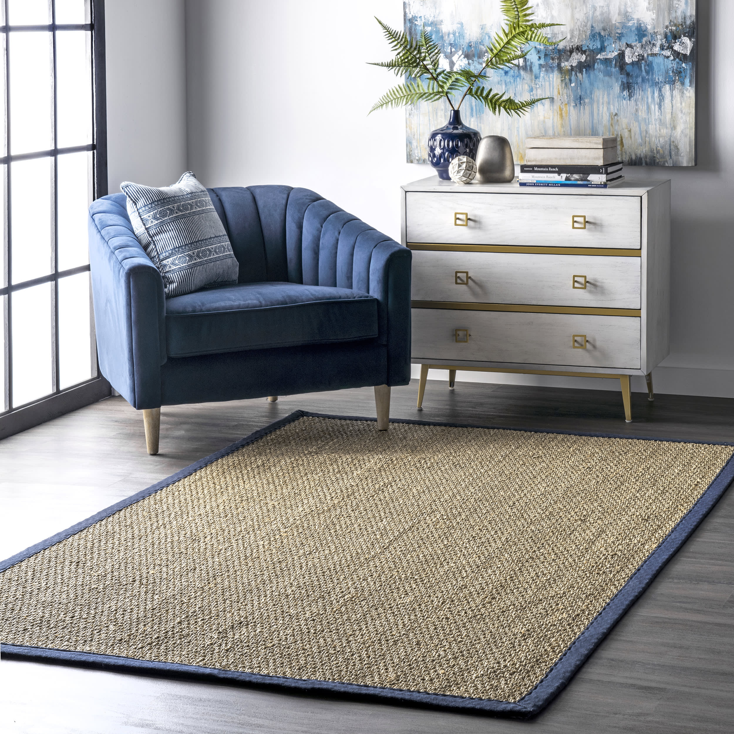Seagrass with Border Rug | Navy - Image 2