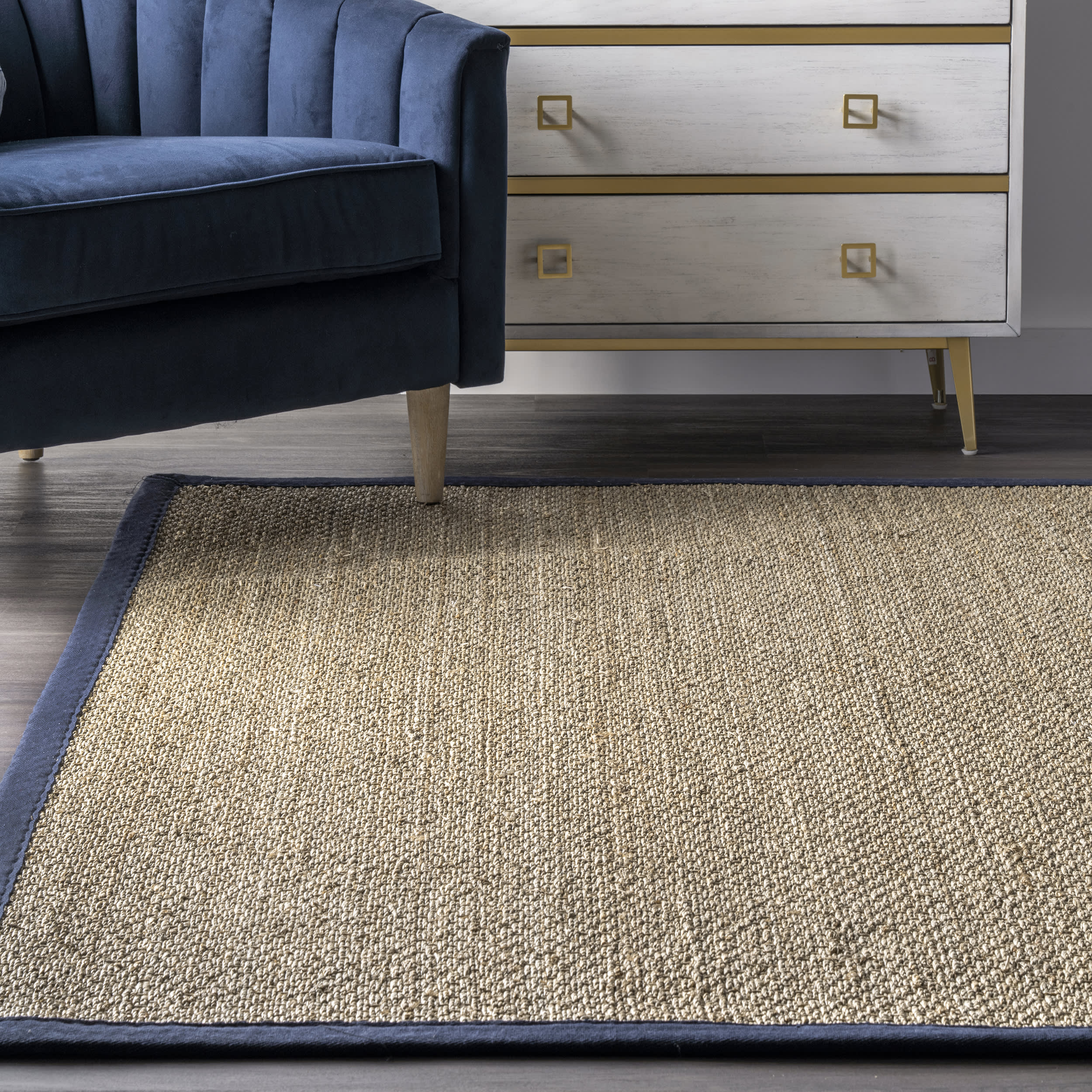 Seagrass with Border Rug | Navy - Image 4