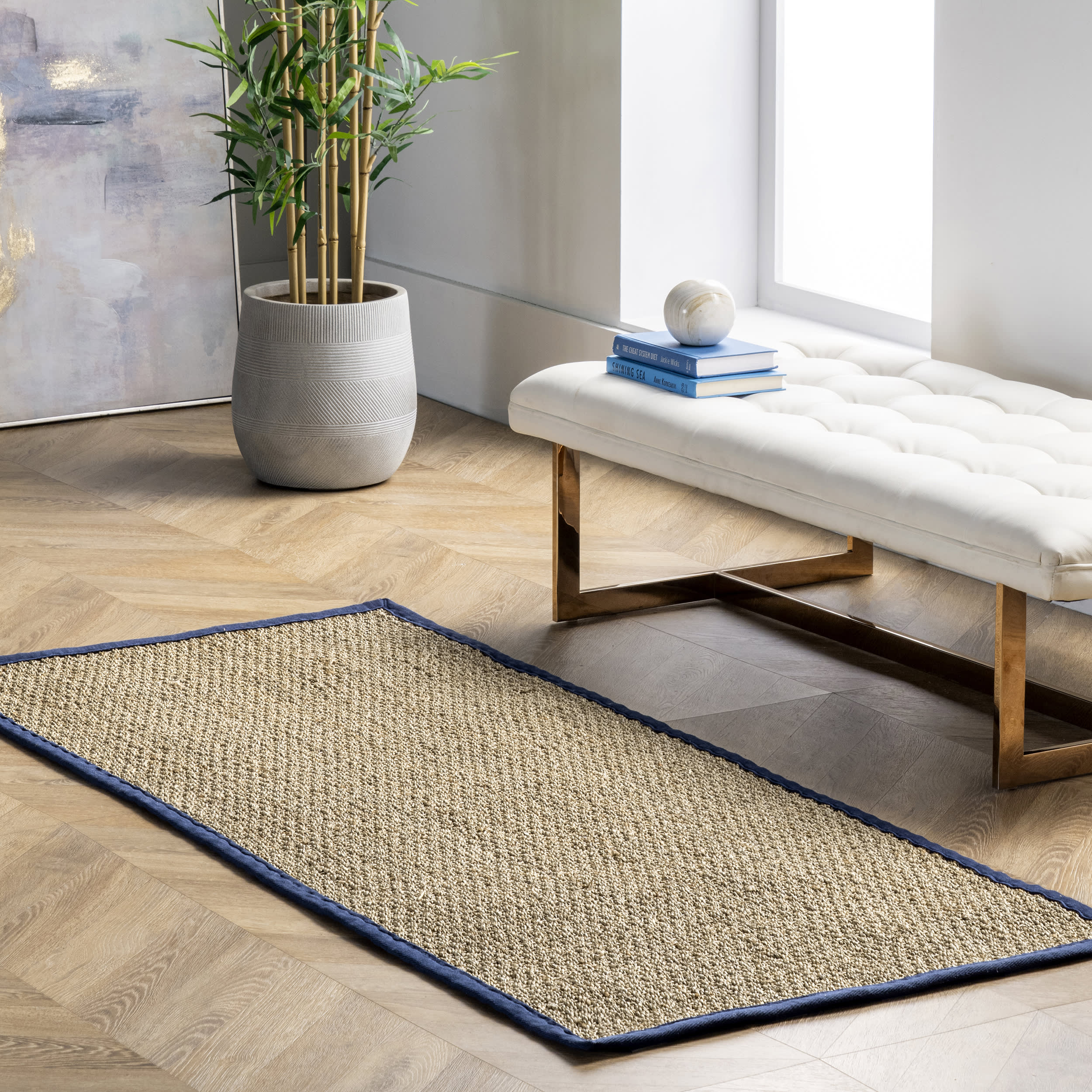 Seagrass with Border Rug | Navy - Image 2