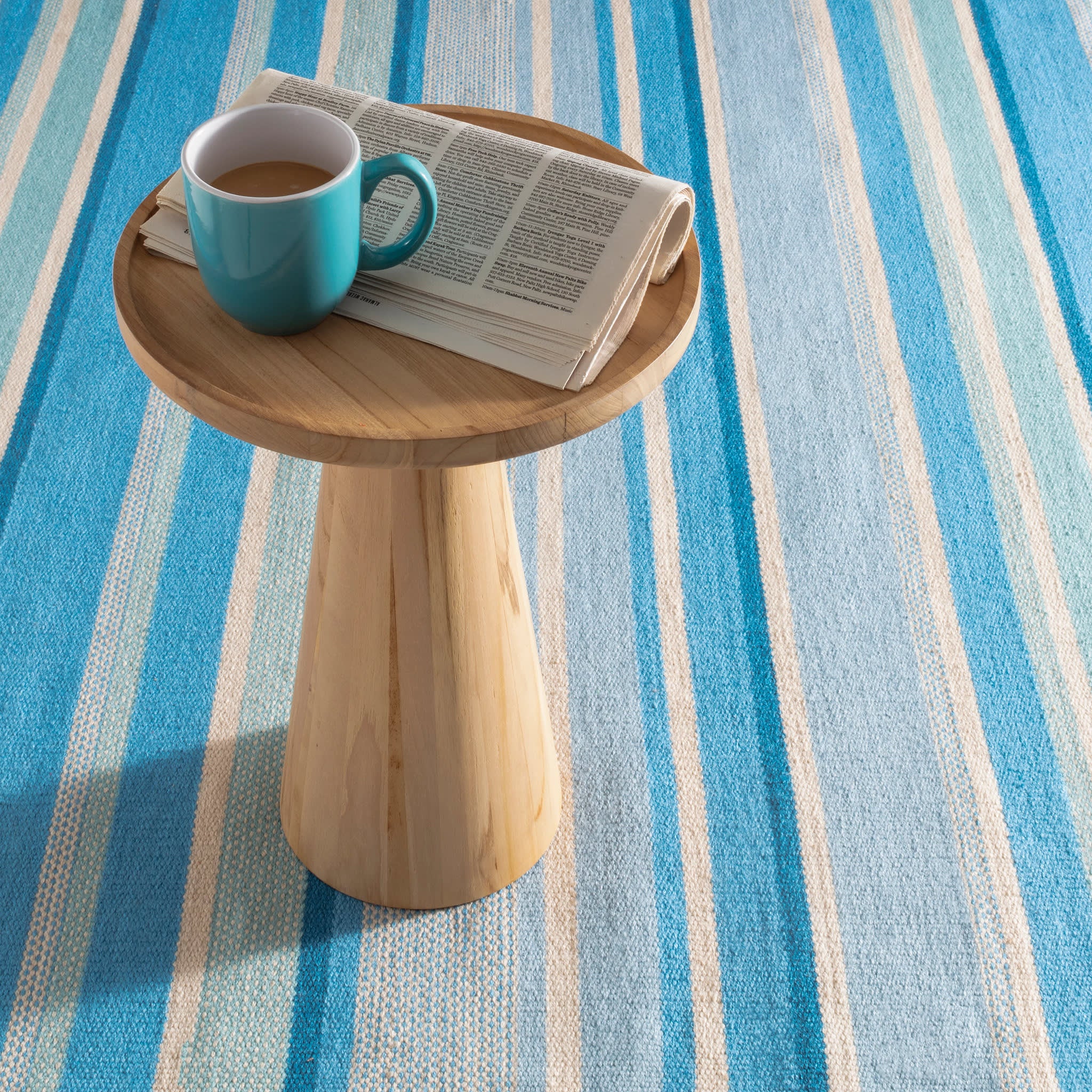 Seed Stitch Stripe Handwoven Indoor/Outdoor Rug | Blue - Image 3
