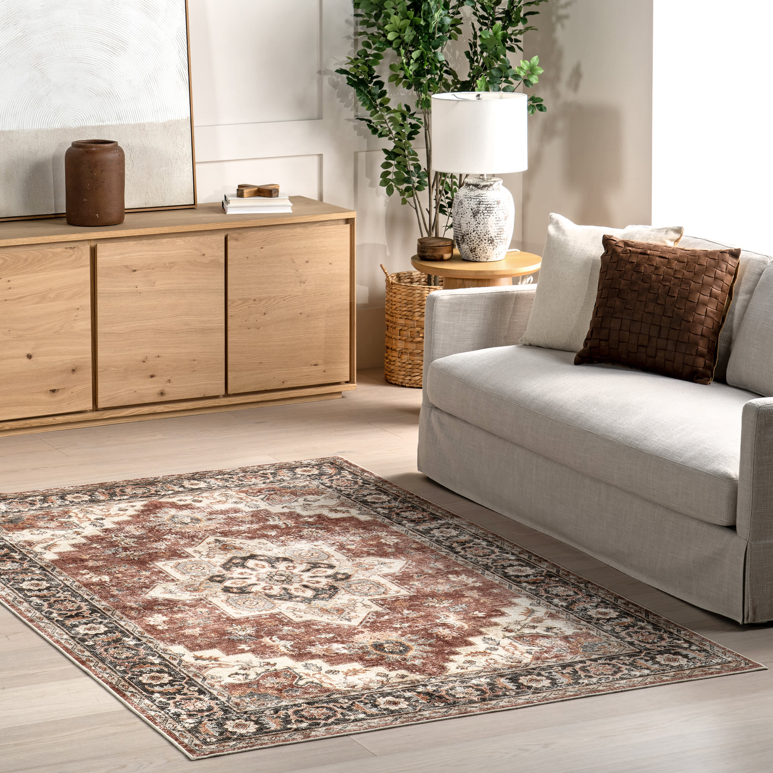 Seine Medallion Spill Proof Washable Rug | Rust - Image 2