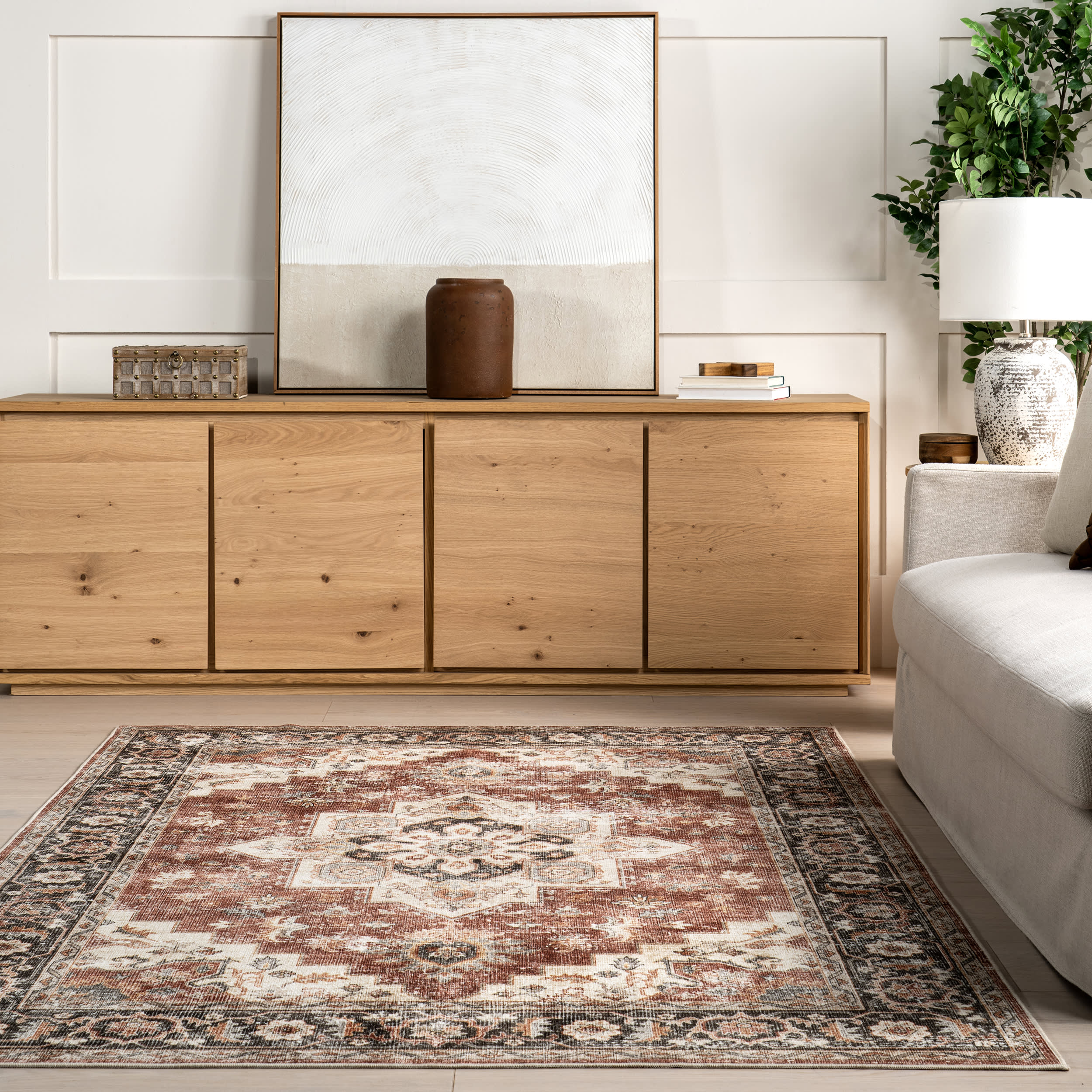 Seine Medallion Spill Proof Washable Rug | Rust - Image 4
