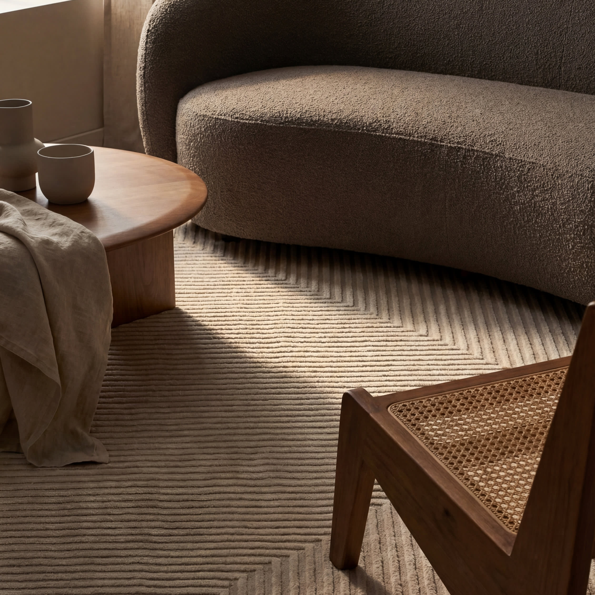 Serentha Diamond Plush Textured Washable Rug | Cream/Grey - Image 5