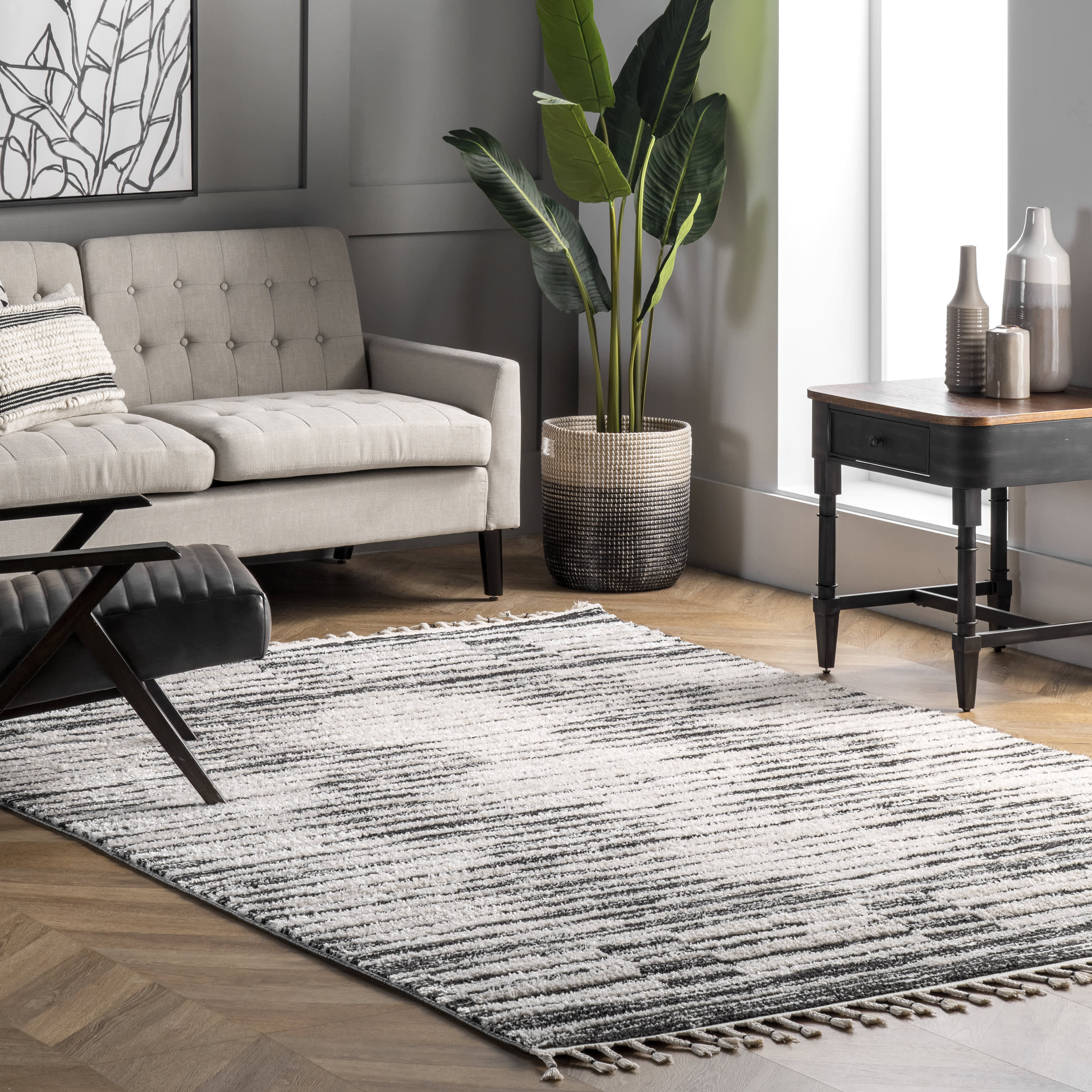 Shaded Chevron with Tassels Rug | Beige - Image 2