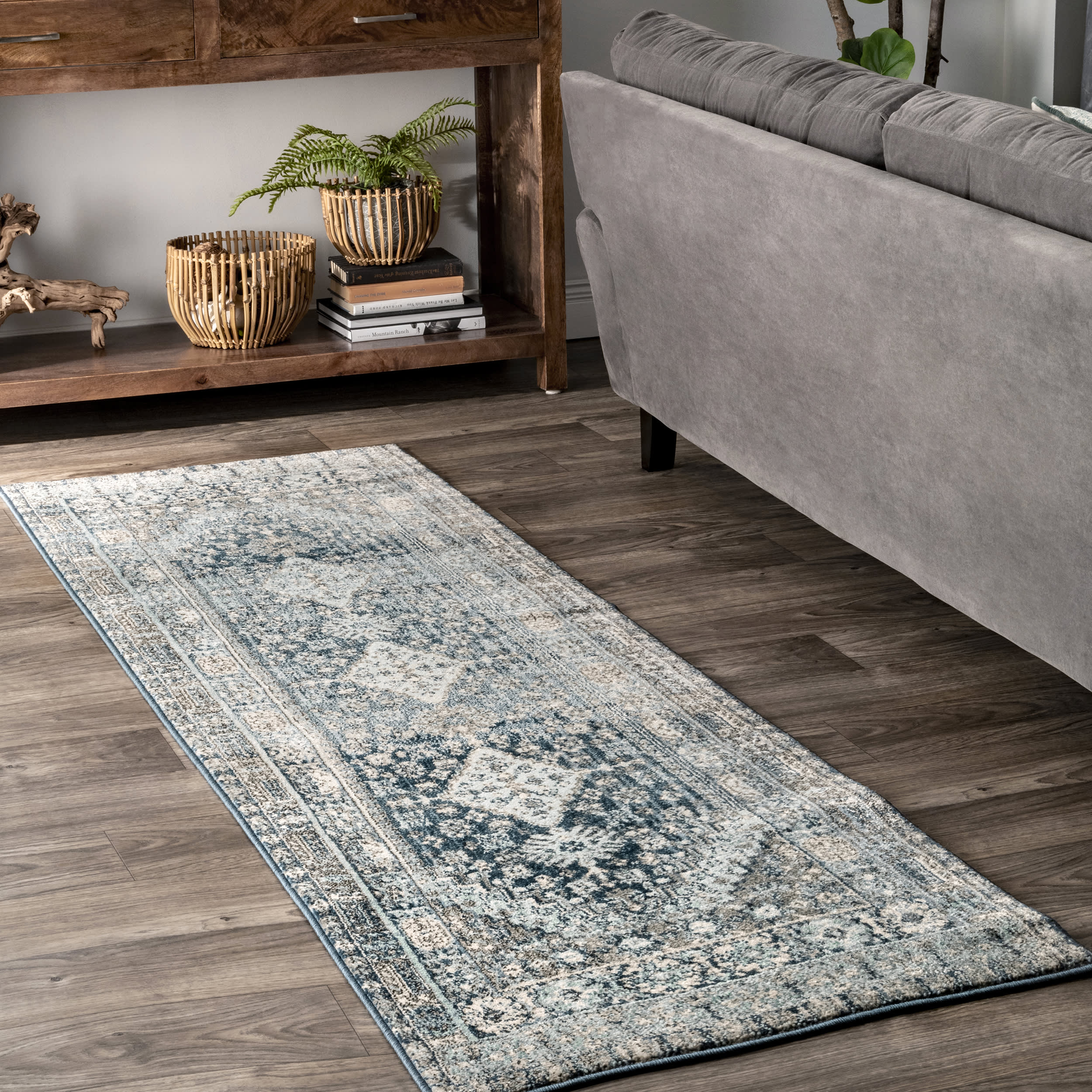 Shaded Medallion Fringe Rug | Light Blue - Image 2