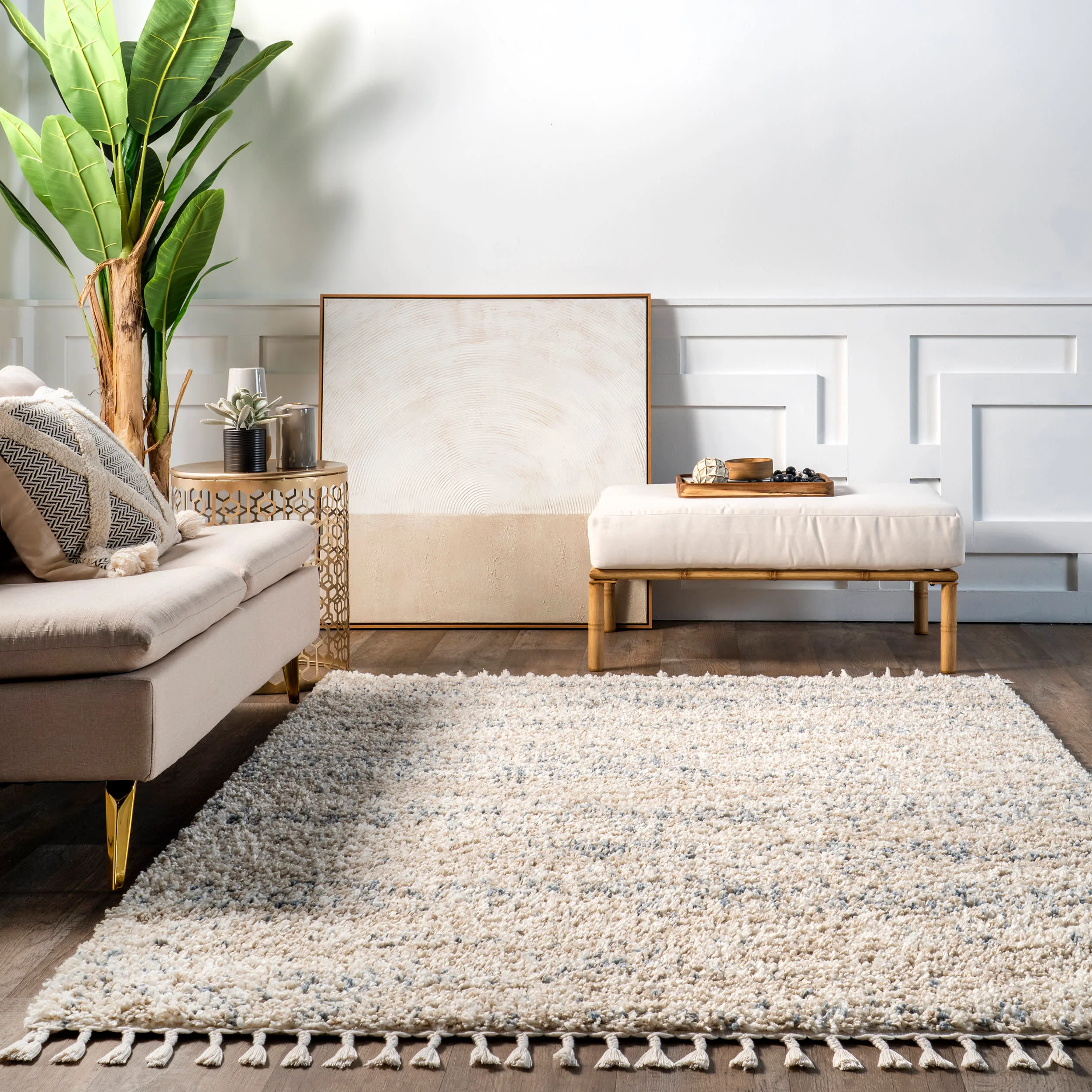 Shaded Shag With Tassels Rug | Beige - Image 4