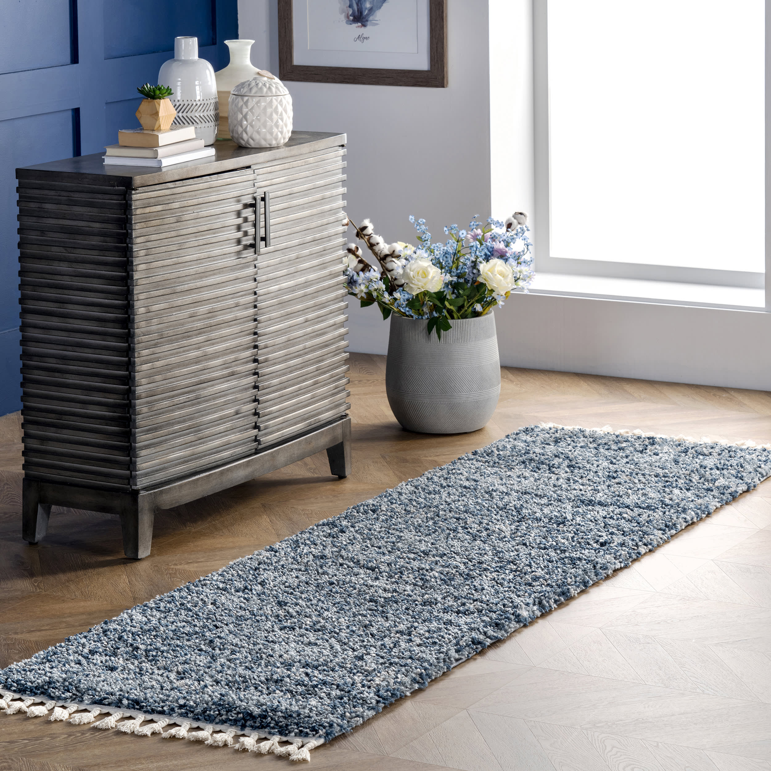 Shaded Shag With Tassels Rug | Blue - Image 2