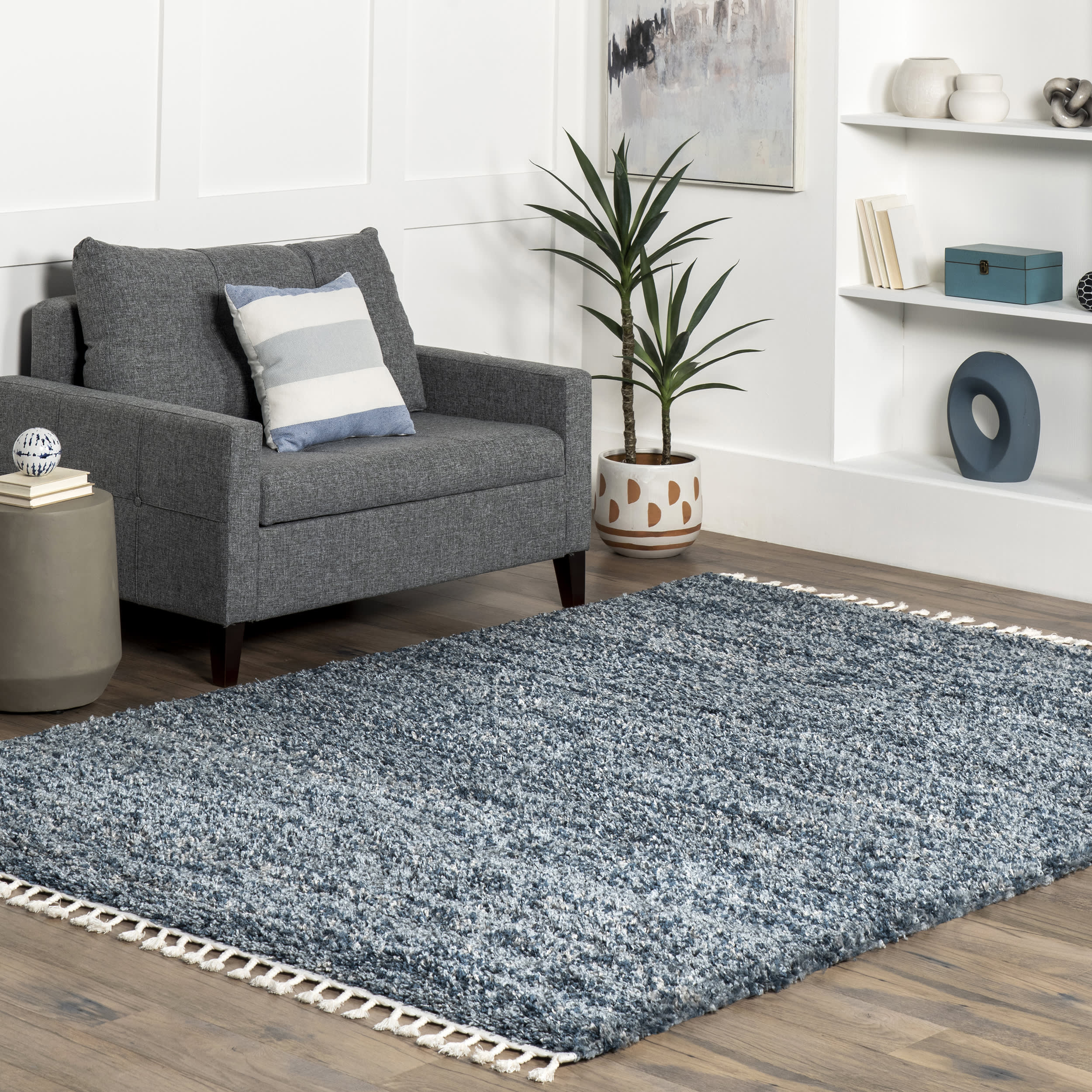 Shaded Shag With Tassels Rug | Blue - Image 2