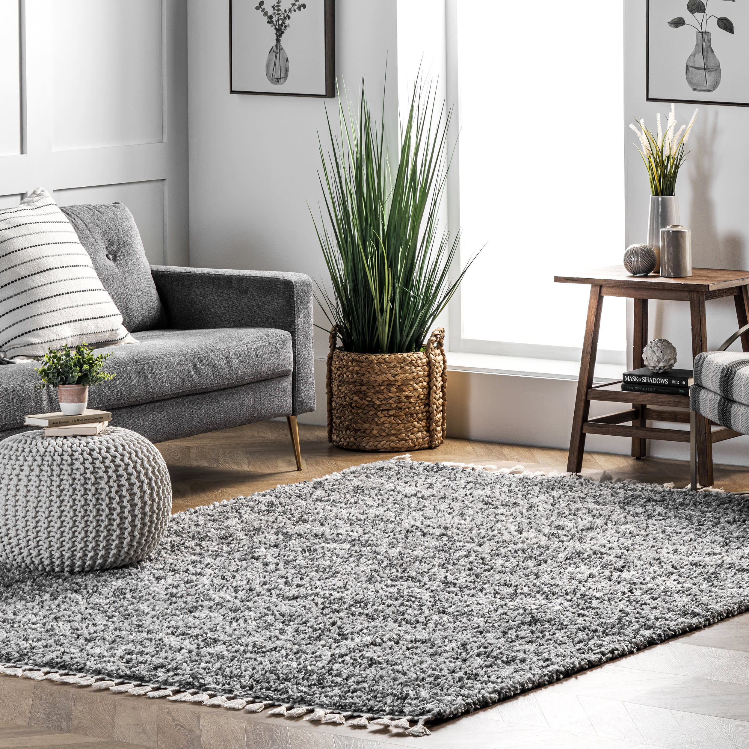 Shaded Shag With Tassels Rug | Grey - Image 2