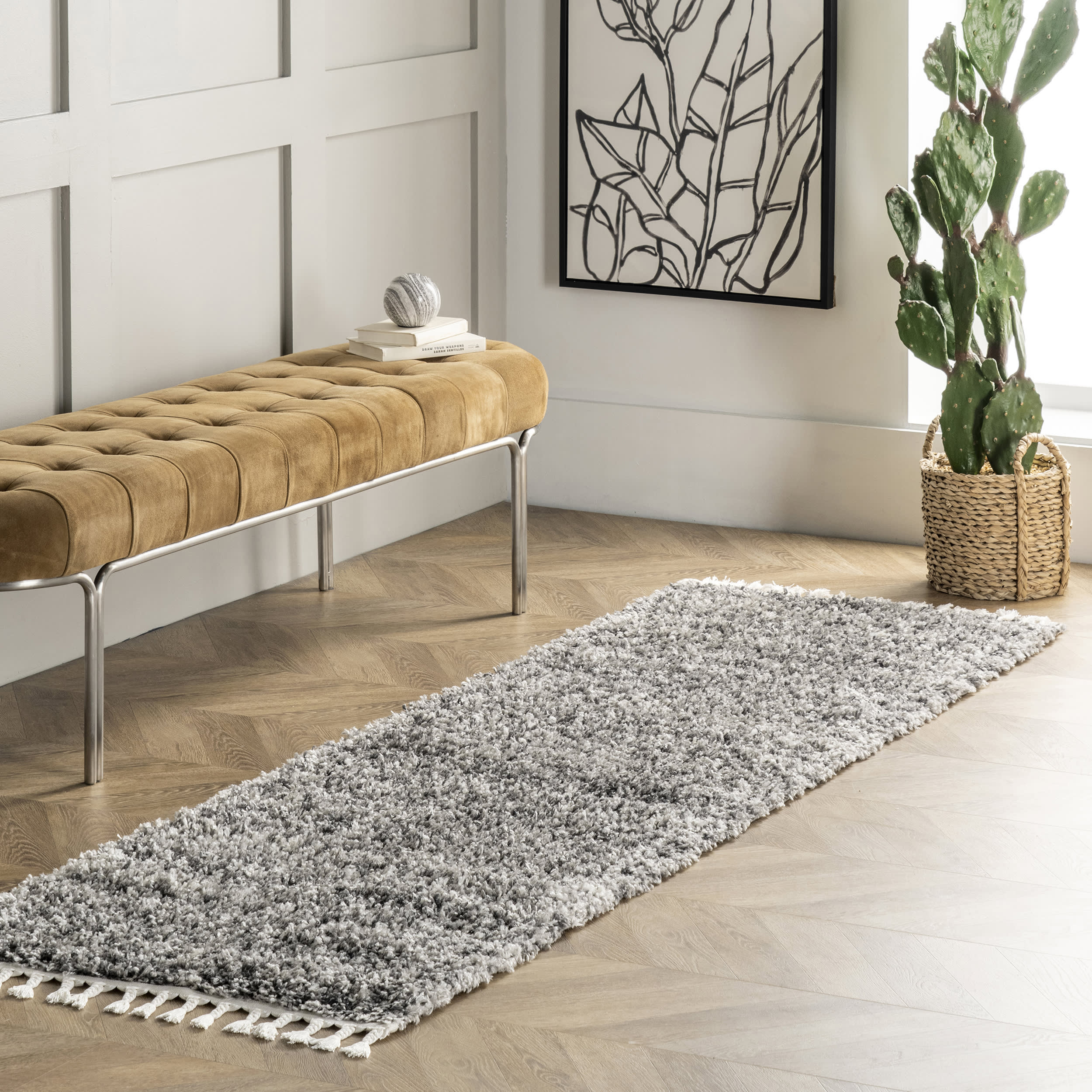 Shaded Shag With Tassels Rug | Grey - Image 2