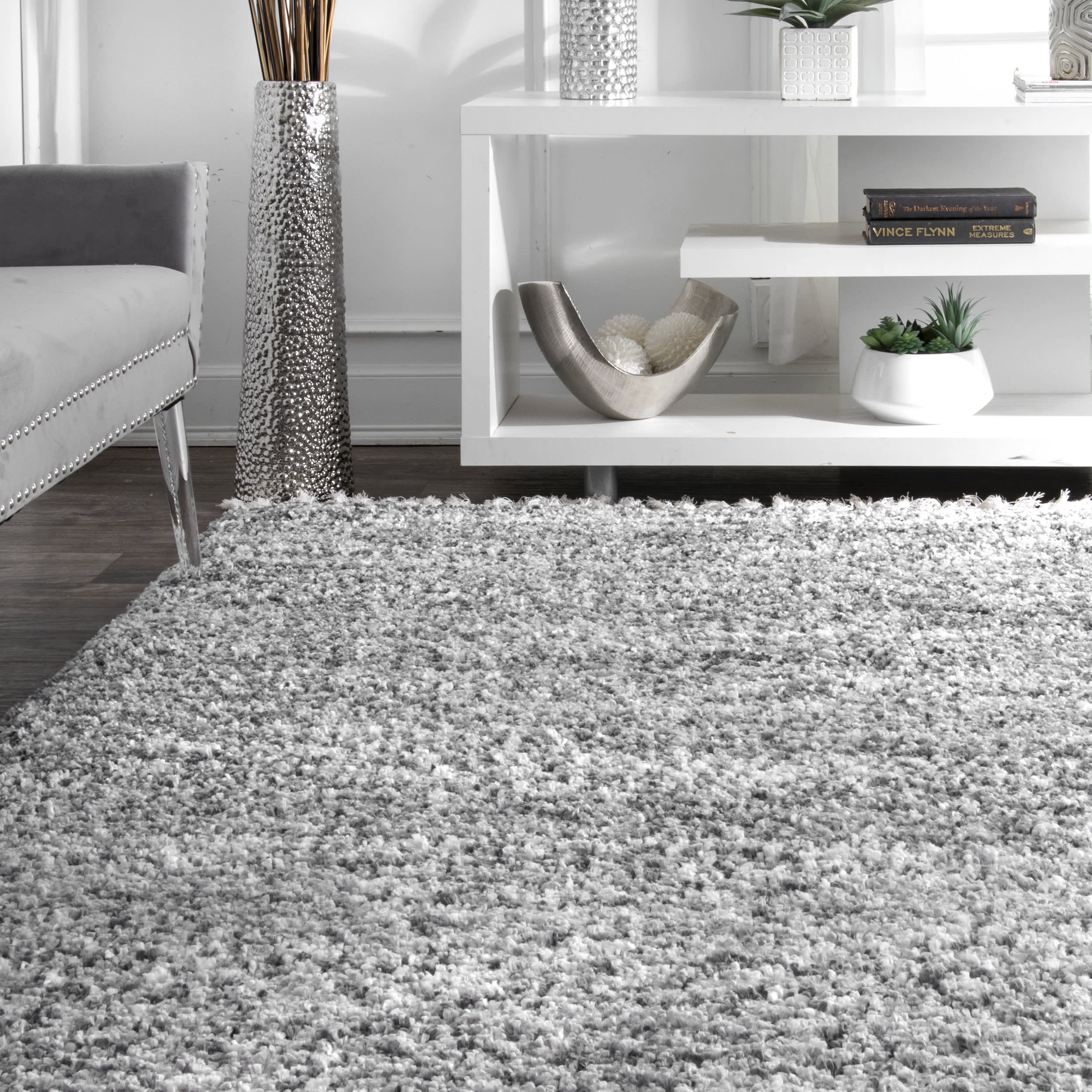 Shaded Shag With Tassels Rug | Grey - Image 4