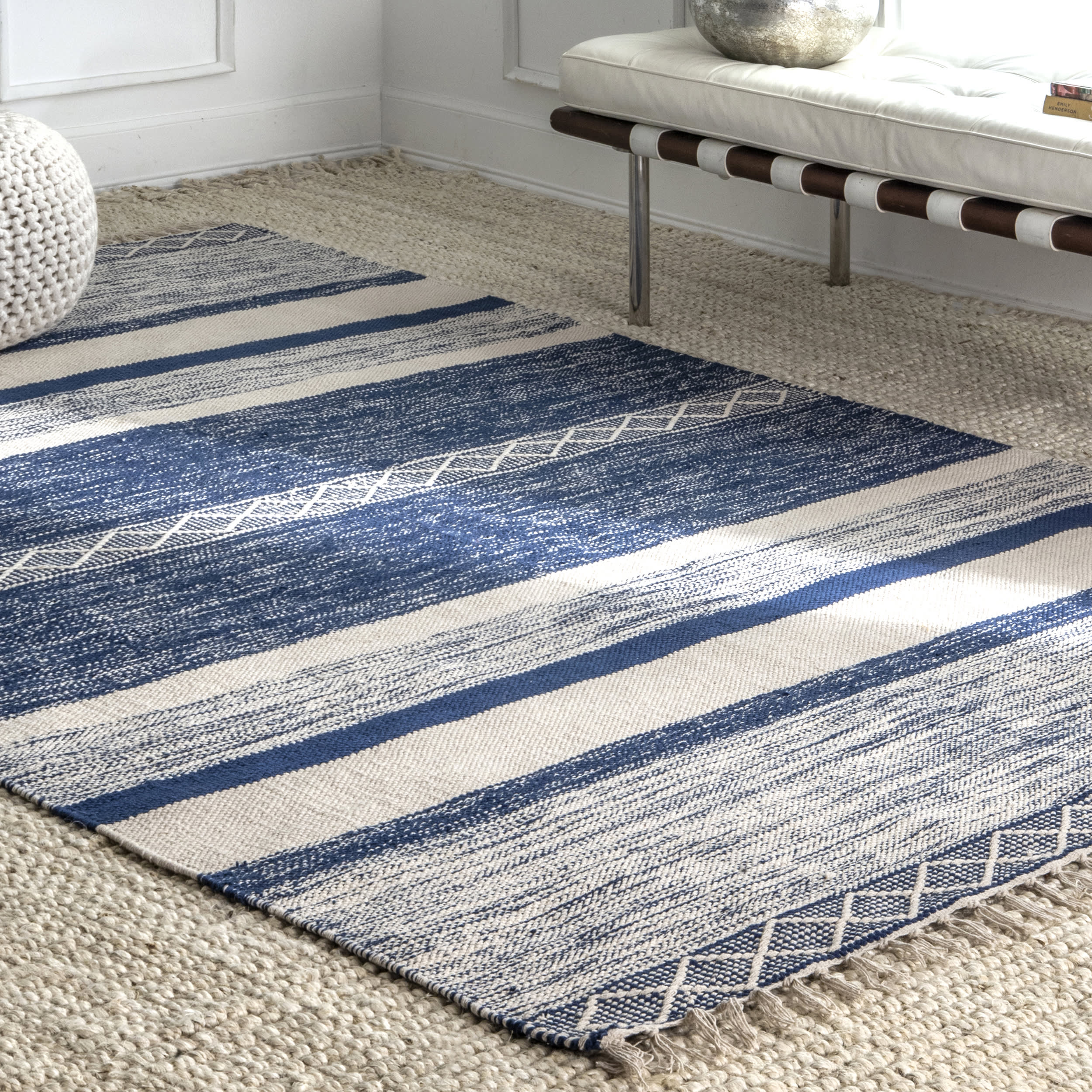Shaded Striped Fringe Rug | Blue - Image 2