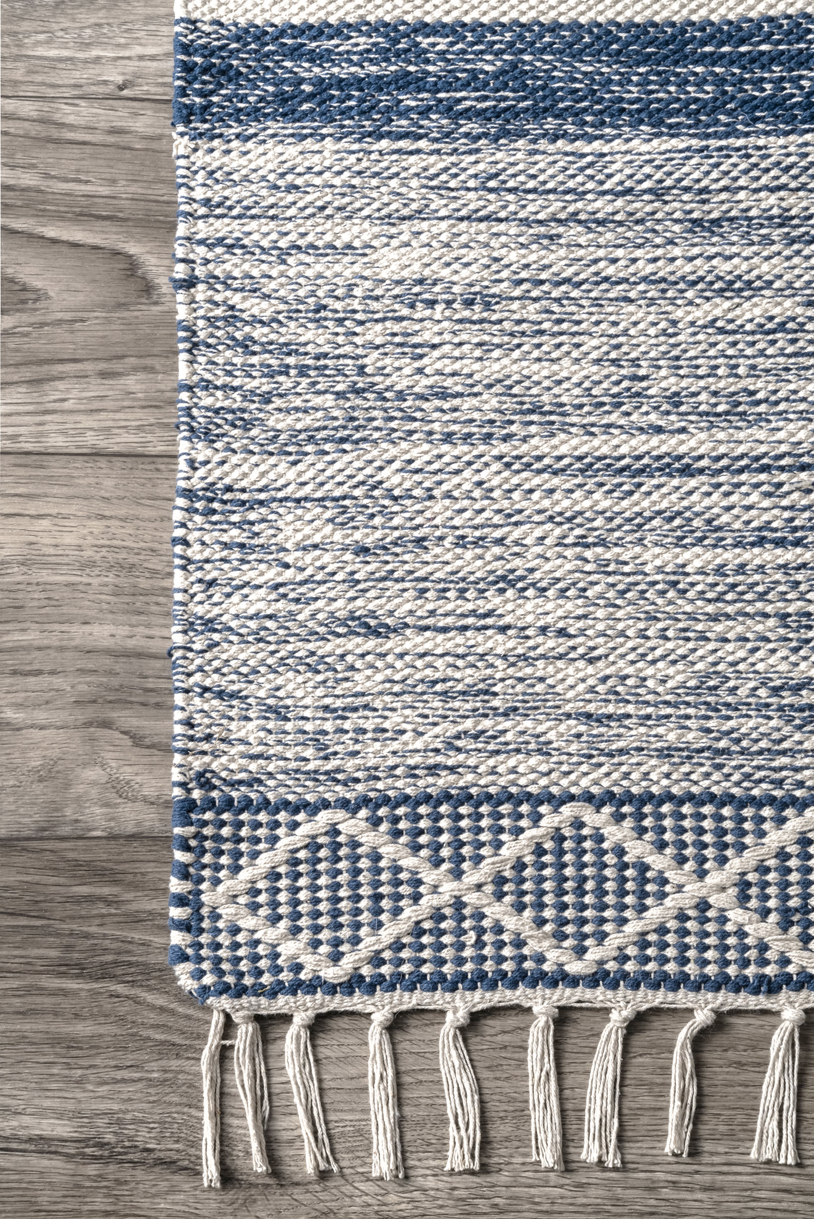 Shaded Striped Fringe Rug | Blue - Image 3