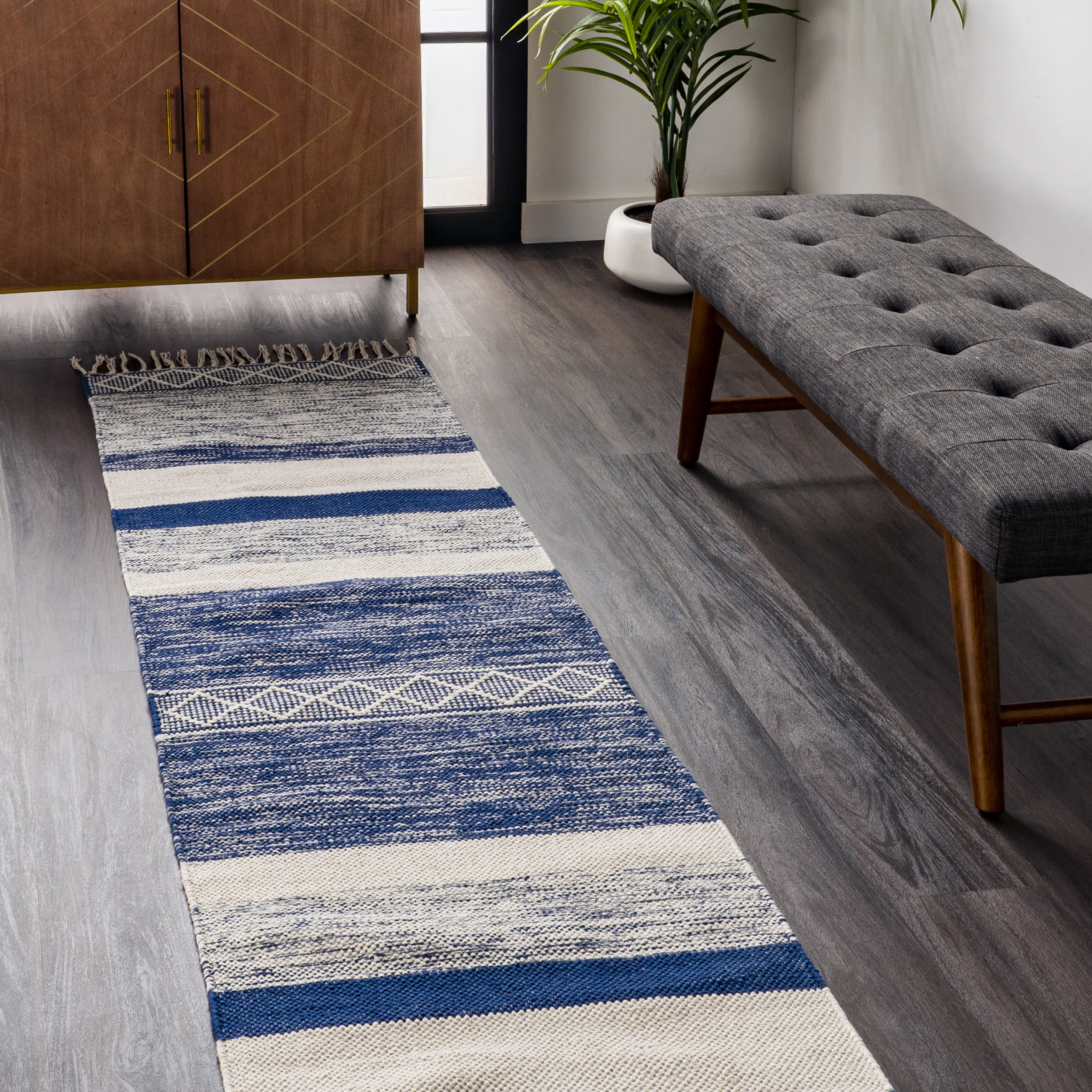 Shaded Striped Fringe Rug | Blue - Image 2