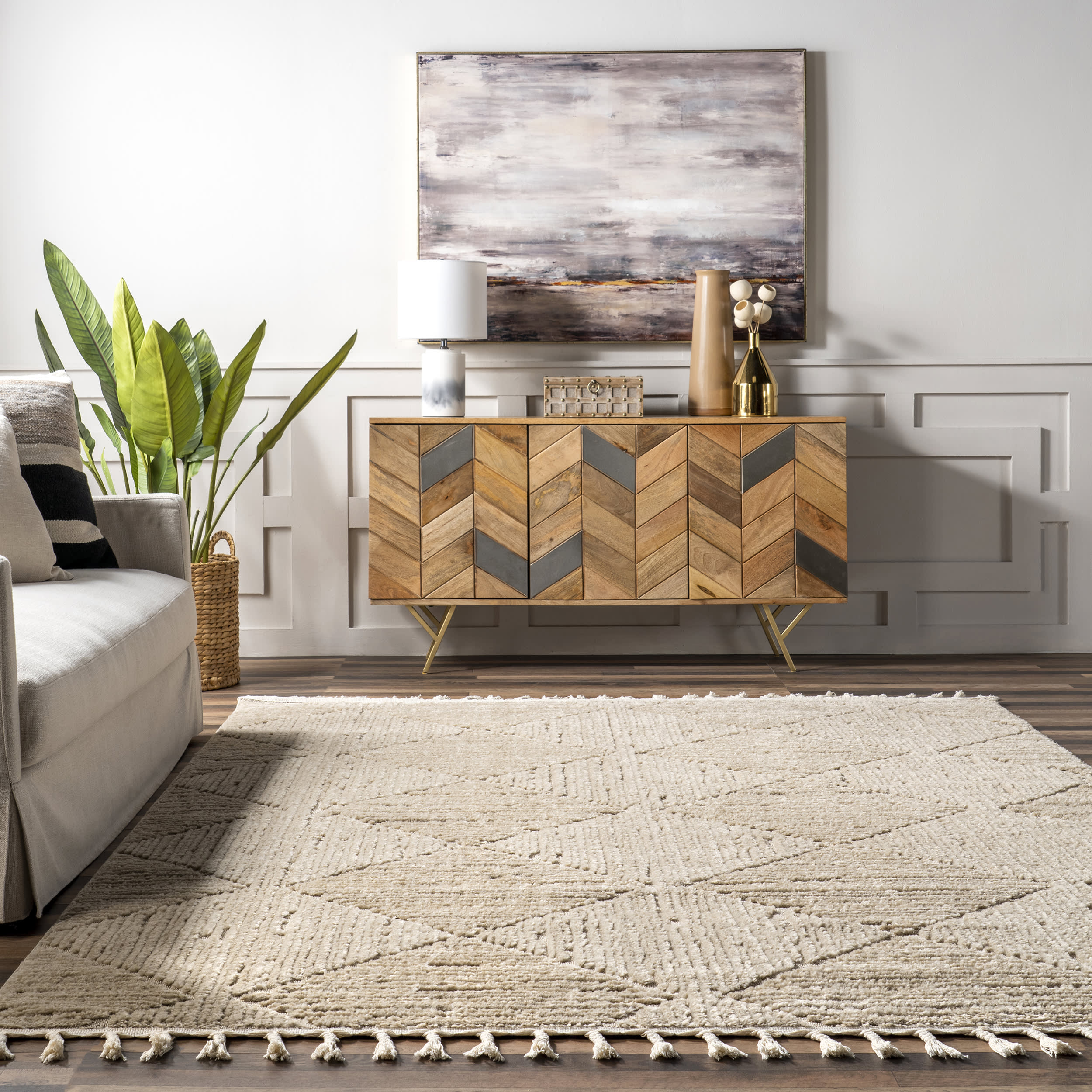 Shafali Tiled Trellis Rug | Beige - Image 4