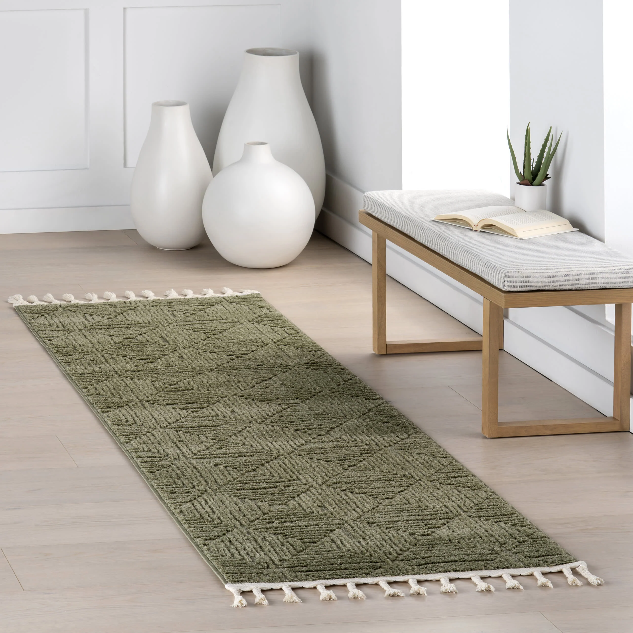 Shafali Tiled Trellis Rug | Green - Image 2