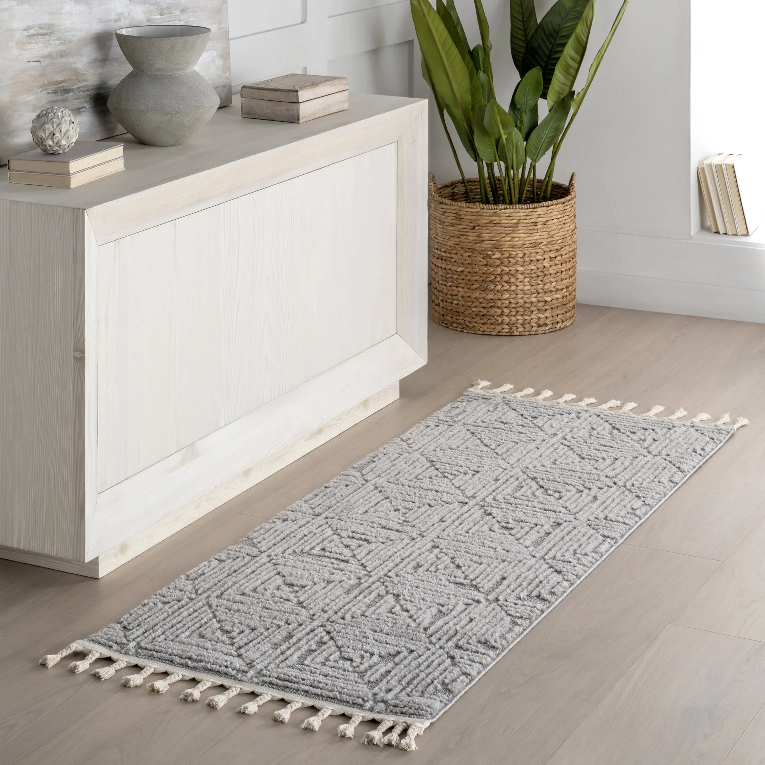 Shafali Tiled Trellis Rug | Light Grey - Image 2