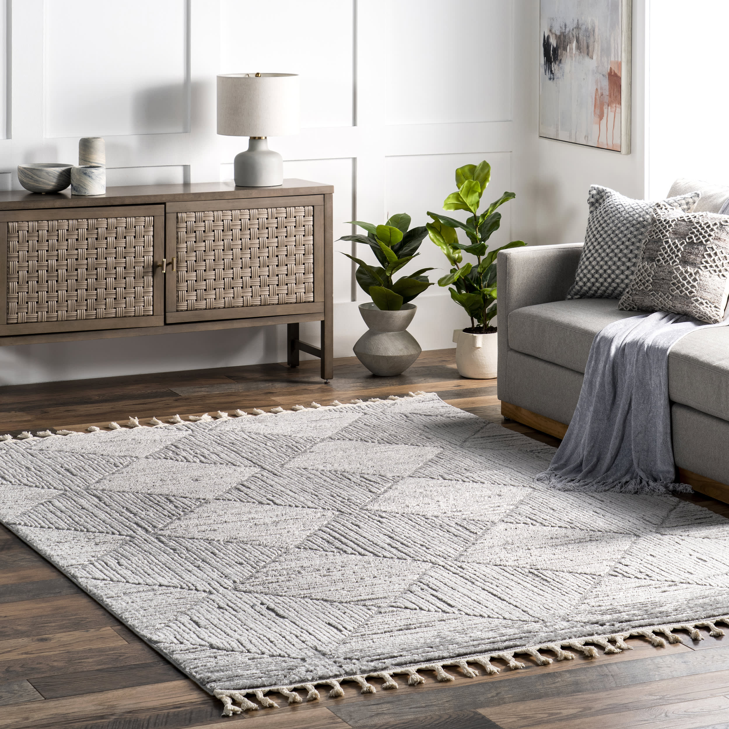 Shafali Tiled Trellis Rug | Light Grey - Image 2