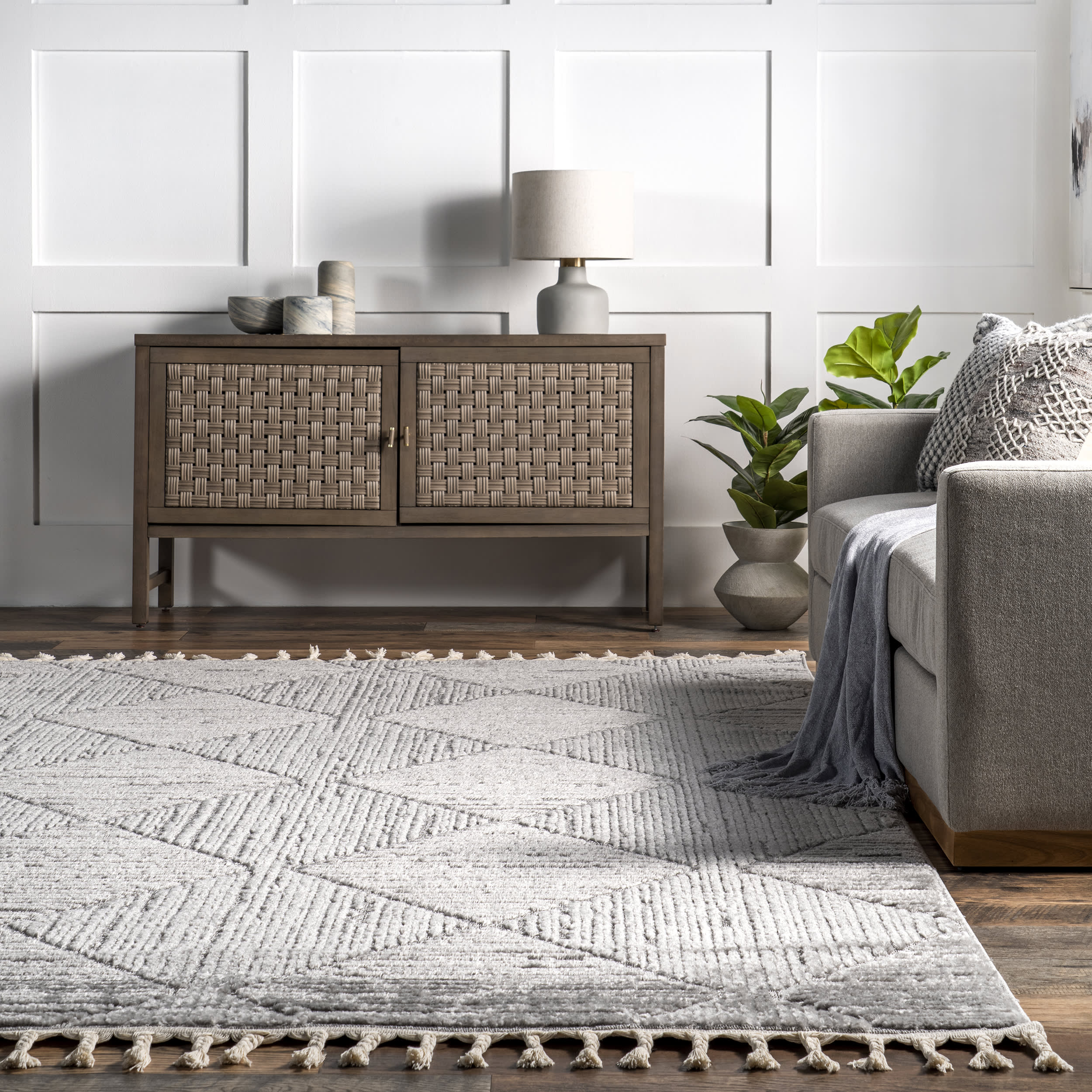 Shafali Tiled Trellis Rug | Light Grey - Image 4