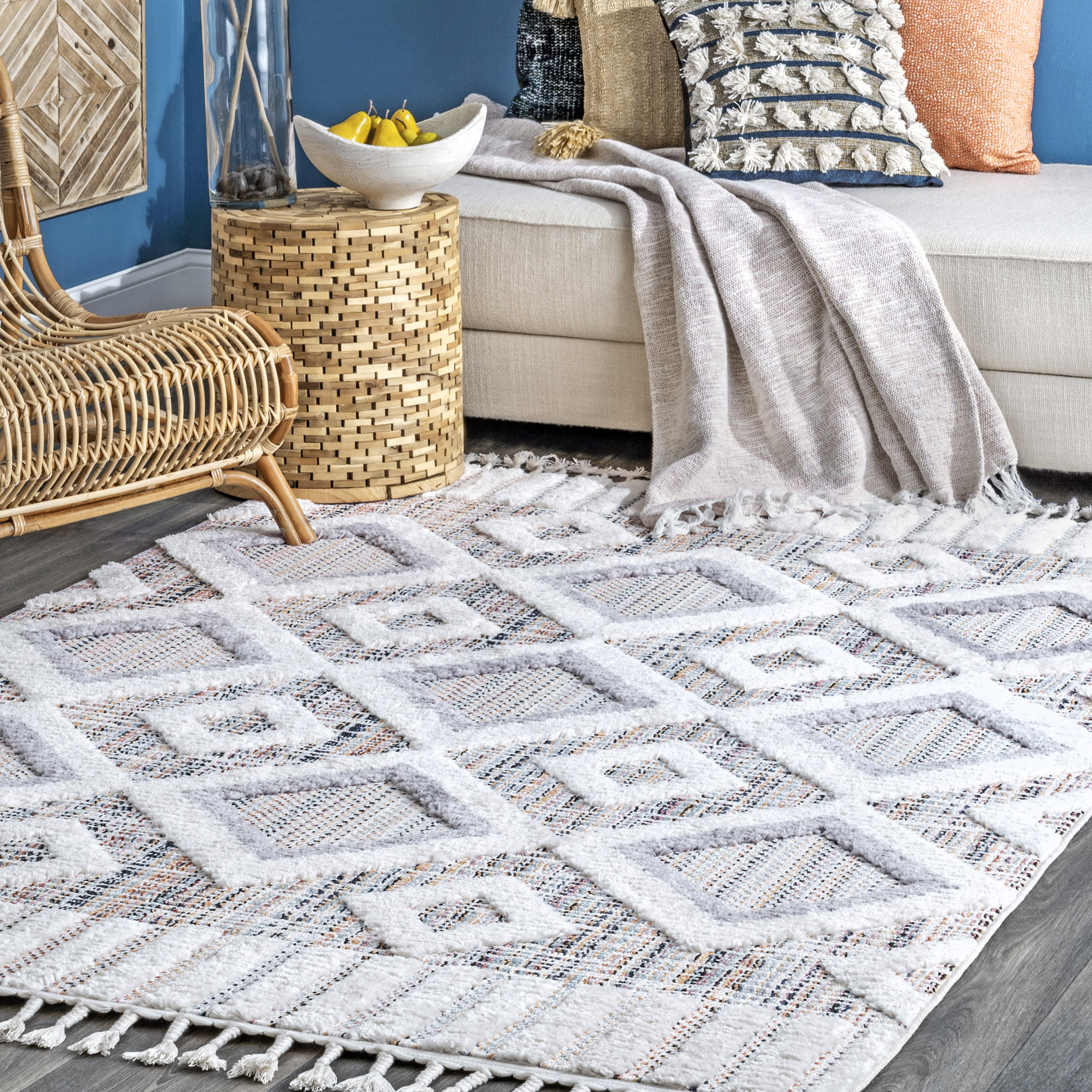 Shaggy Checkered Tiles Tassel Rug | Pink - Image 2