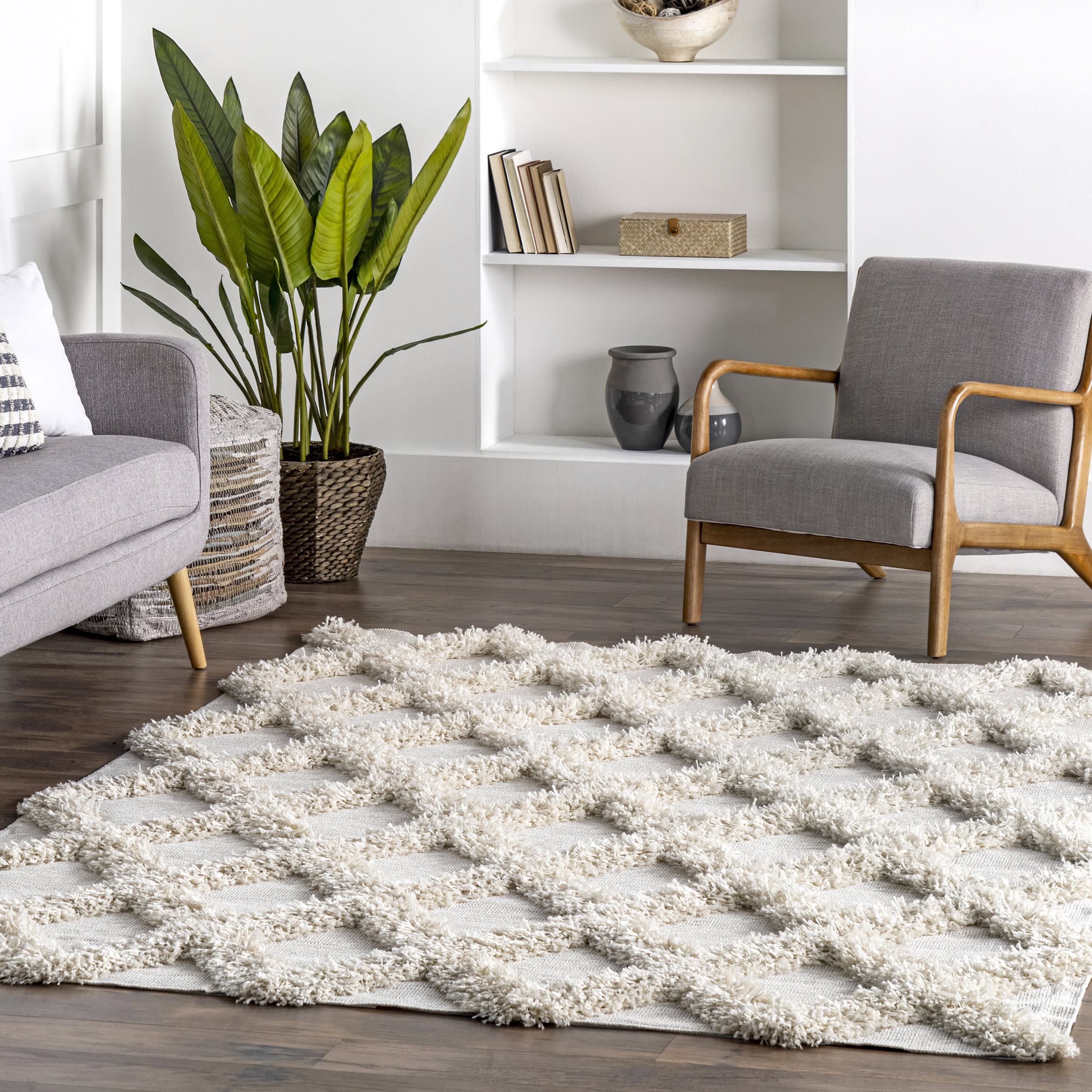 Shaggy Diamond Trellis Rug | Ivory - Image 2