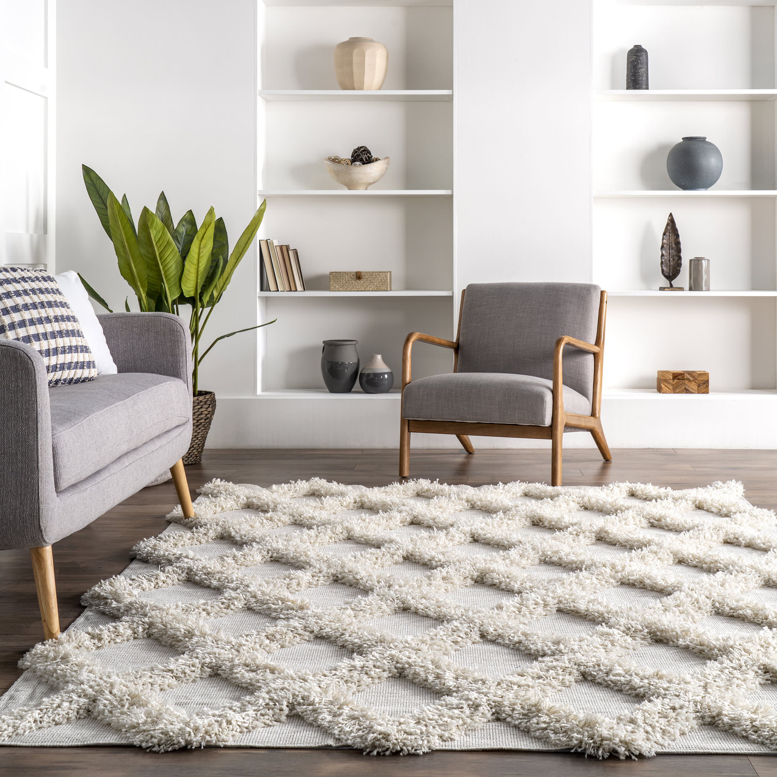 Shaggy Diamond Trellis Rug | Ivory - Image 4