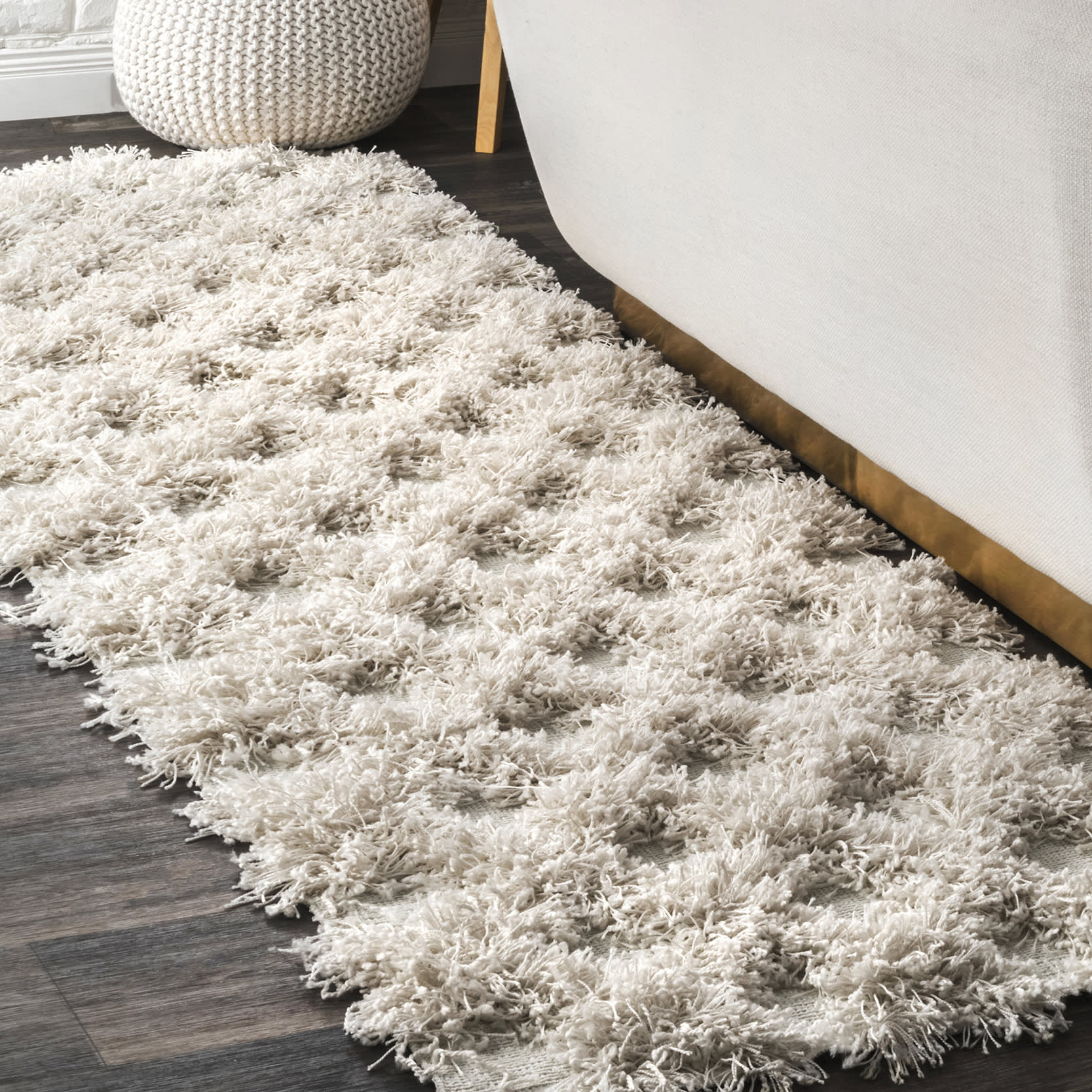 Shaggy Diamond Trellis Rug | Ivory - Image 2