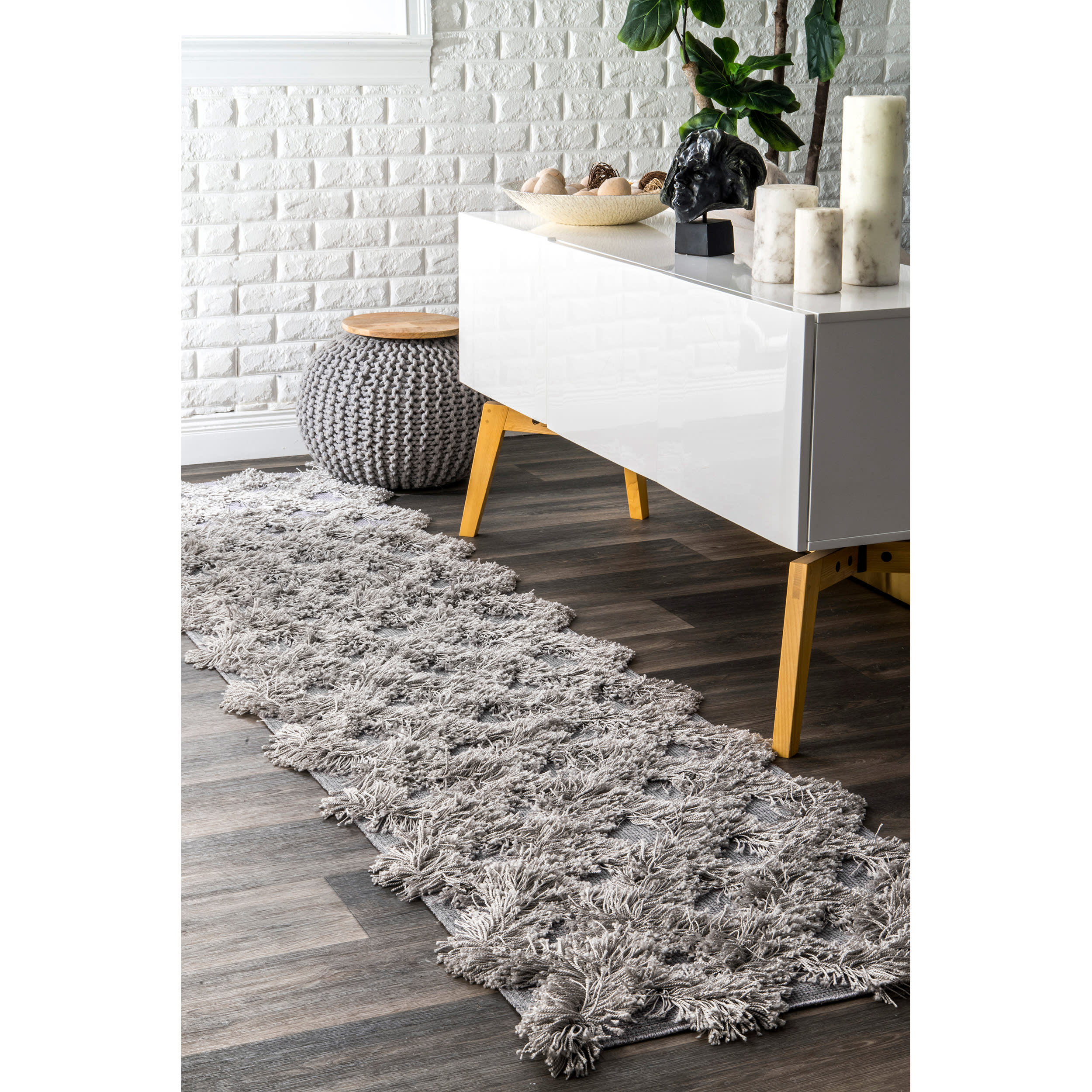 Shaggy Diamond Trellis Rug | Silver - Image 2