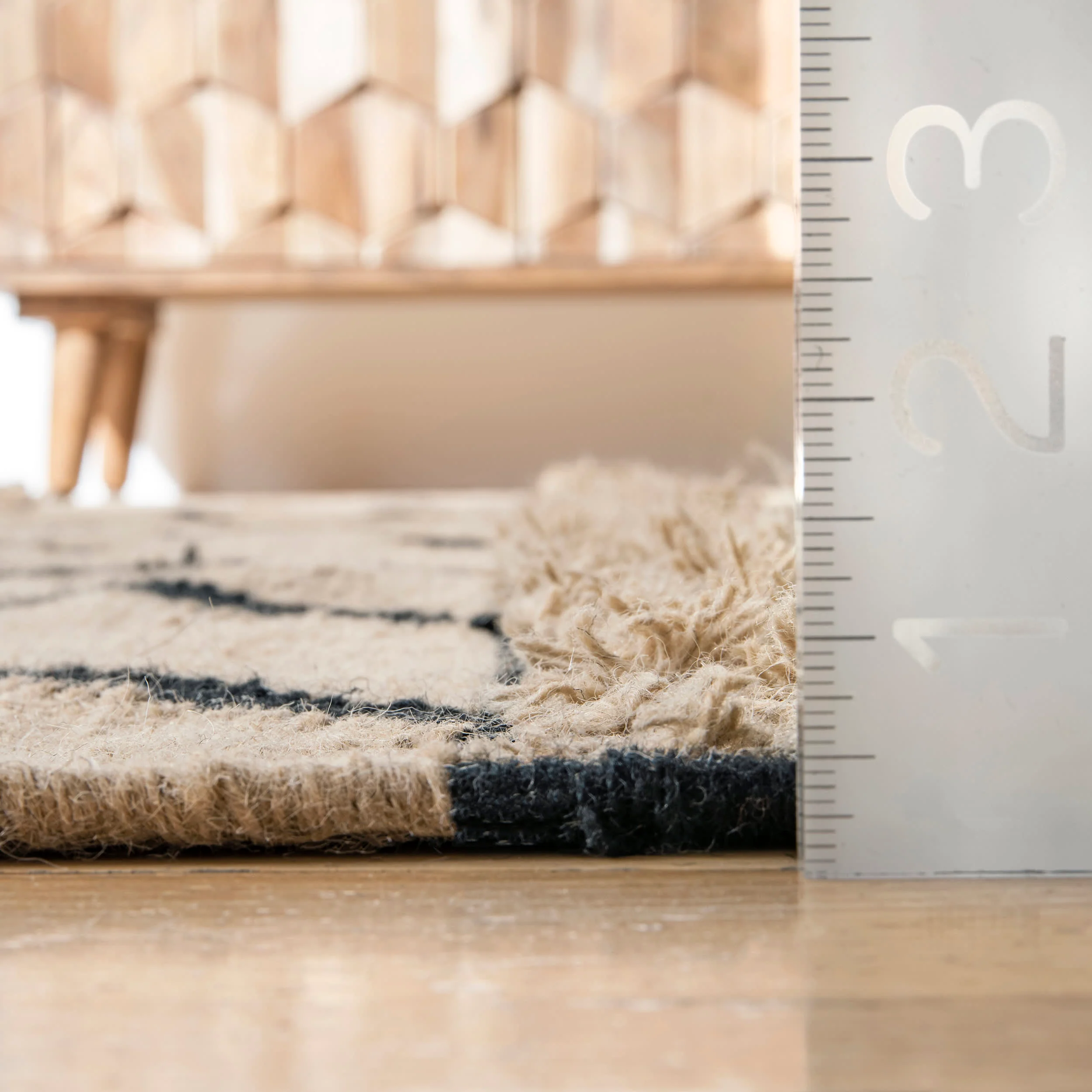 Shaggy Geometric Stripes Rug | Tan - Image 5