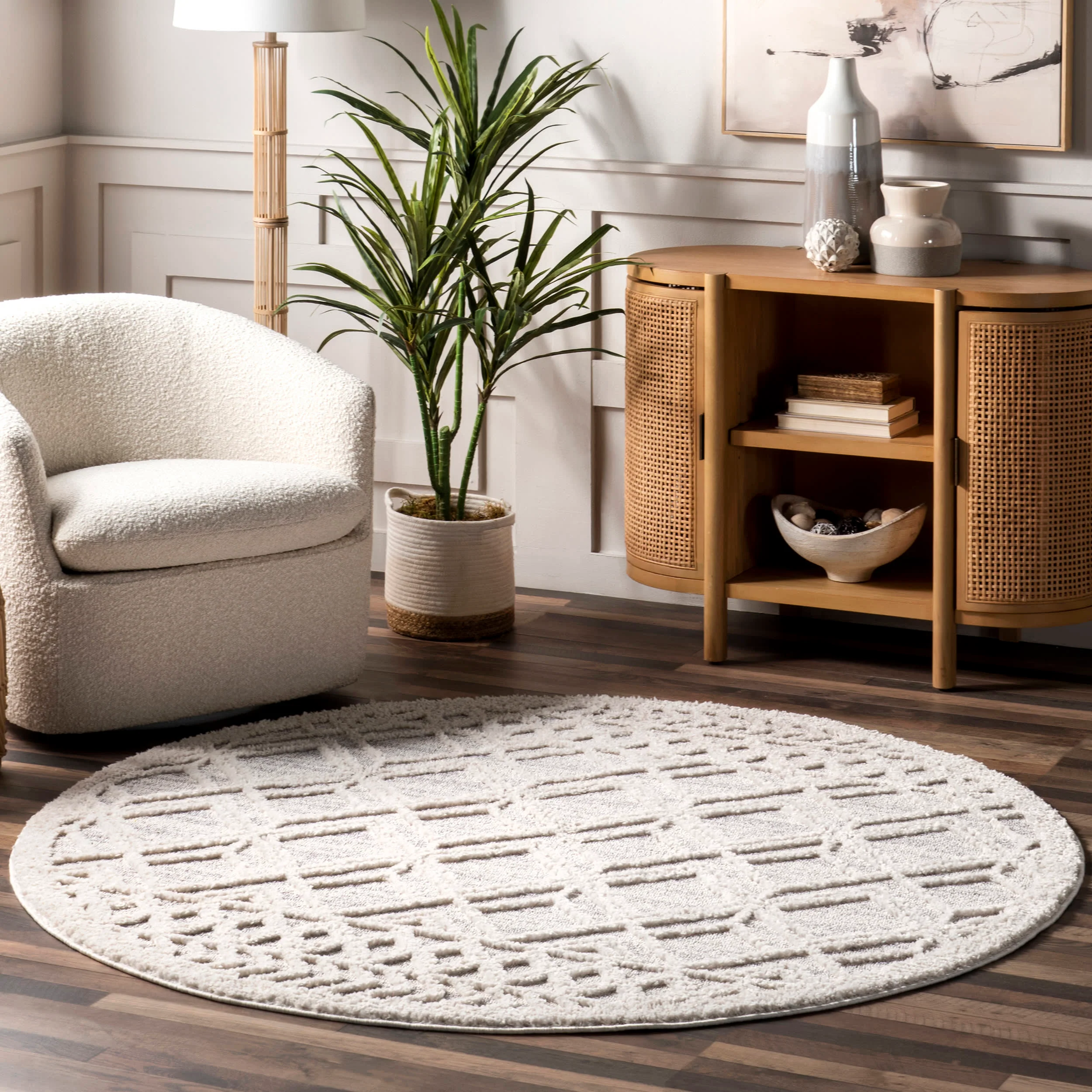 Shaggy Lattice Tassel Rug | Light Grey - Image 2