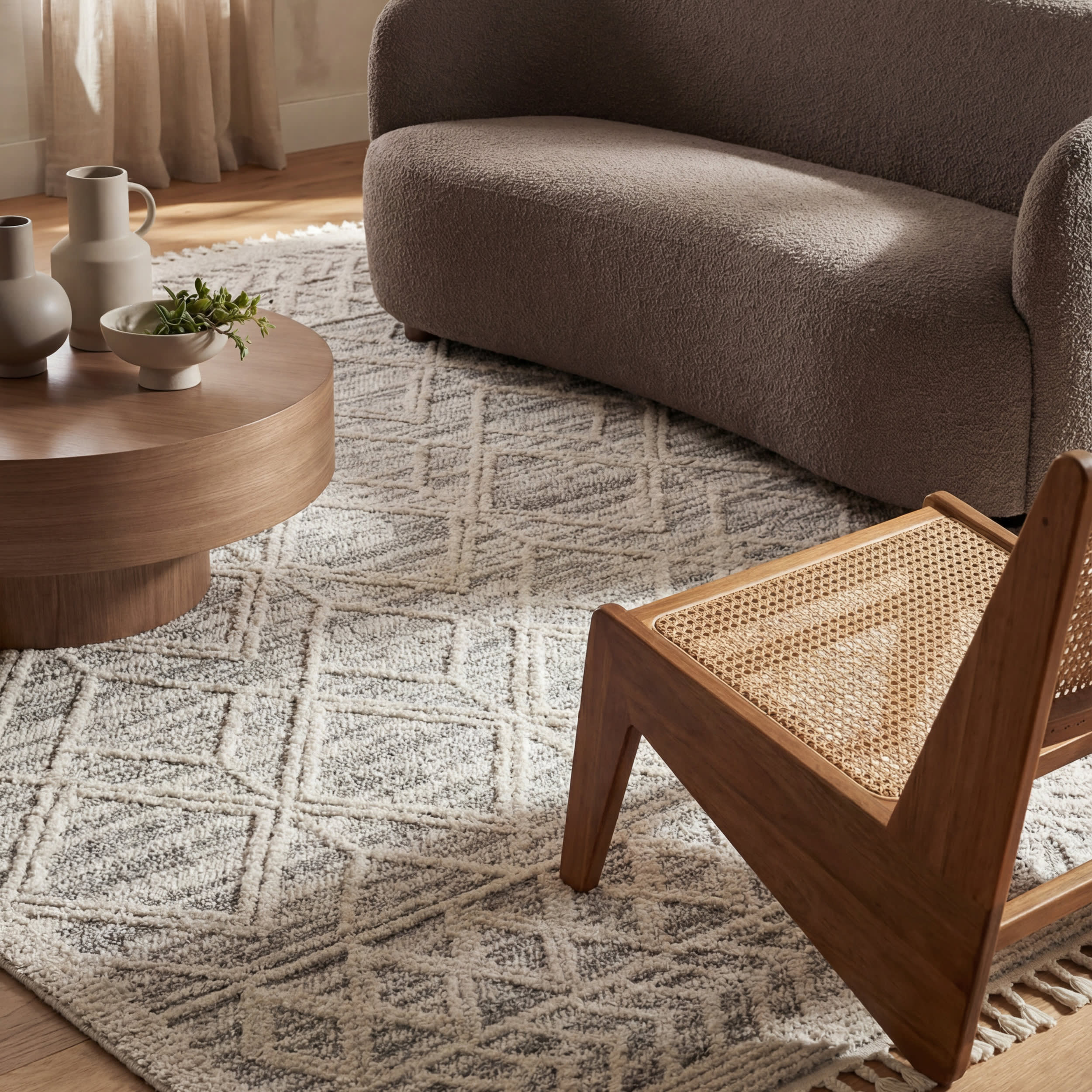 Shaggy Lattice Tassel Rug | Light Grey - Image 5