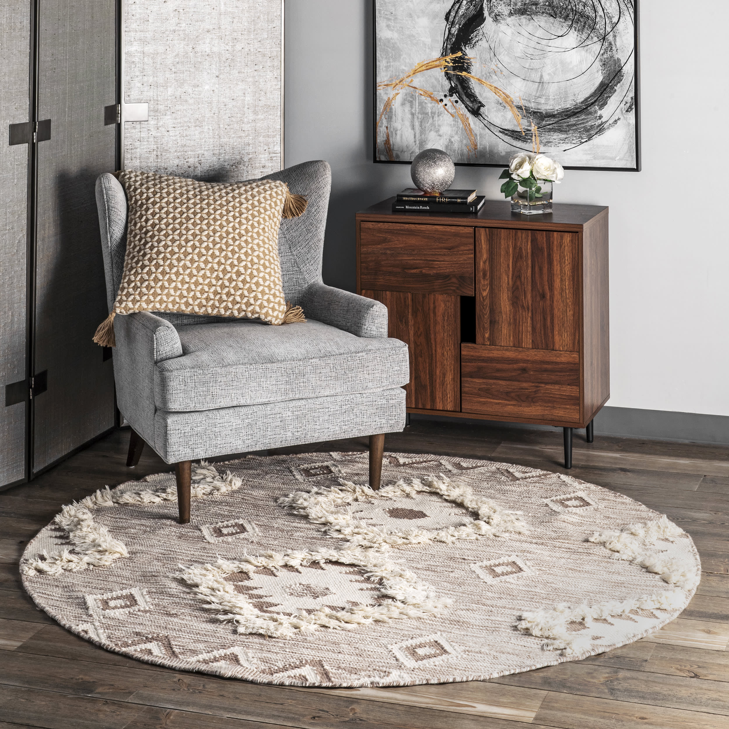 Shaggy Moroccan Lattice Fringe Rug | Beige - Image 2